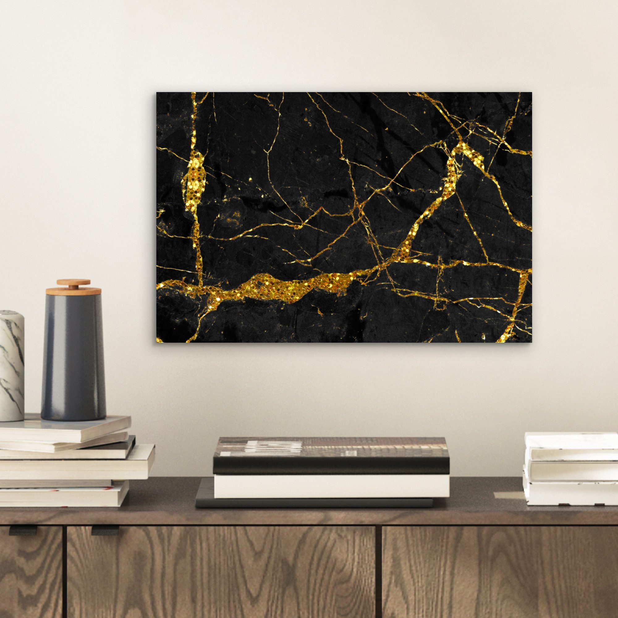 MuchoWow Metallbild Marmor - Gold - Schwarz - Marmoroptik - Luxe - Glitzer, günstig online kaufen