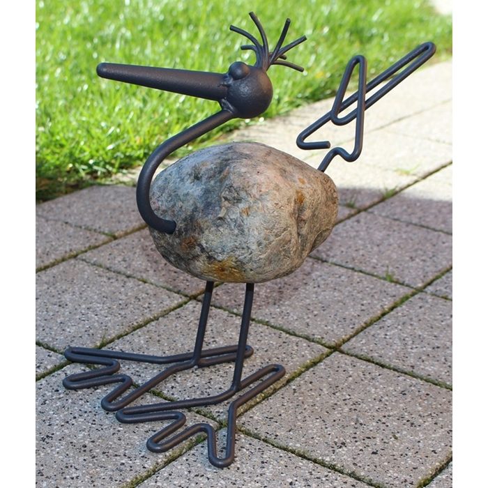 JS GartenDeko Tierfigur Steinfigur Vogel Grisza-60 H 30 cm Figur aus Steinfindling und Metall