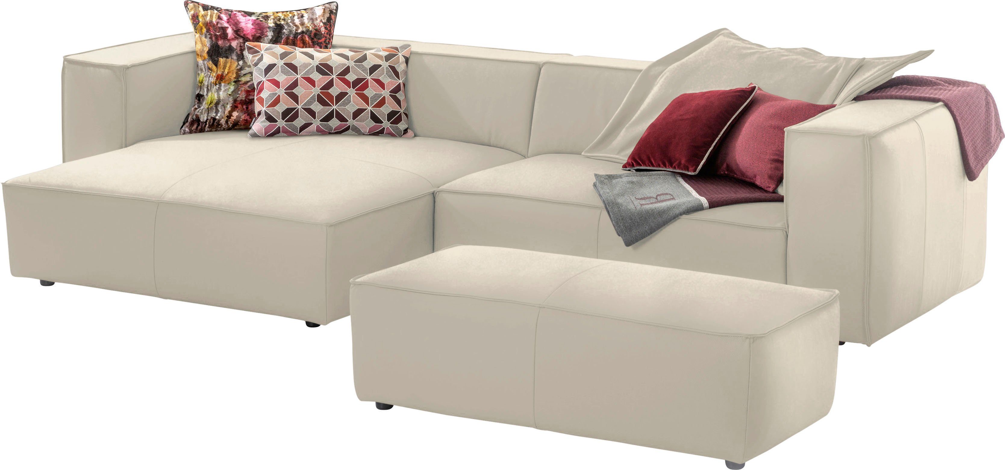 W.SCHILLIG Ecksofa around-the-block Mega-Sofa & Hocker, viel Platz, Breite 300cm, L-Form, Spar-Set, inklusive Hocker, mit eleganter Biese, mit Federkern