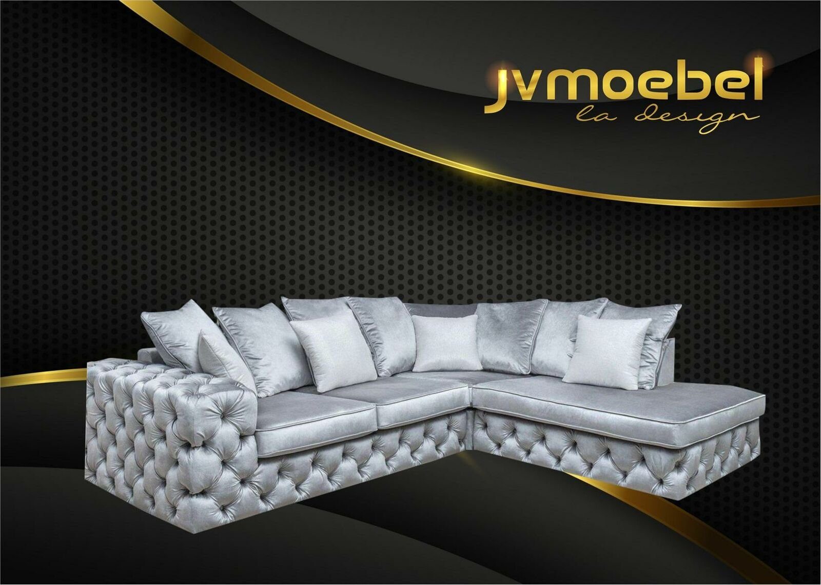 JVmoebel Ecksofa, Chesterfield L-Form Ecksofa Couch Polster Textil Garnitur Sofa Grau