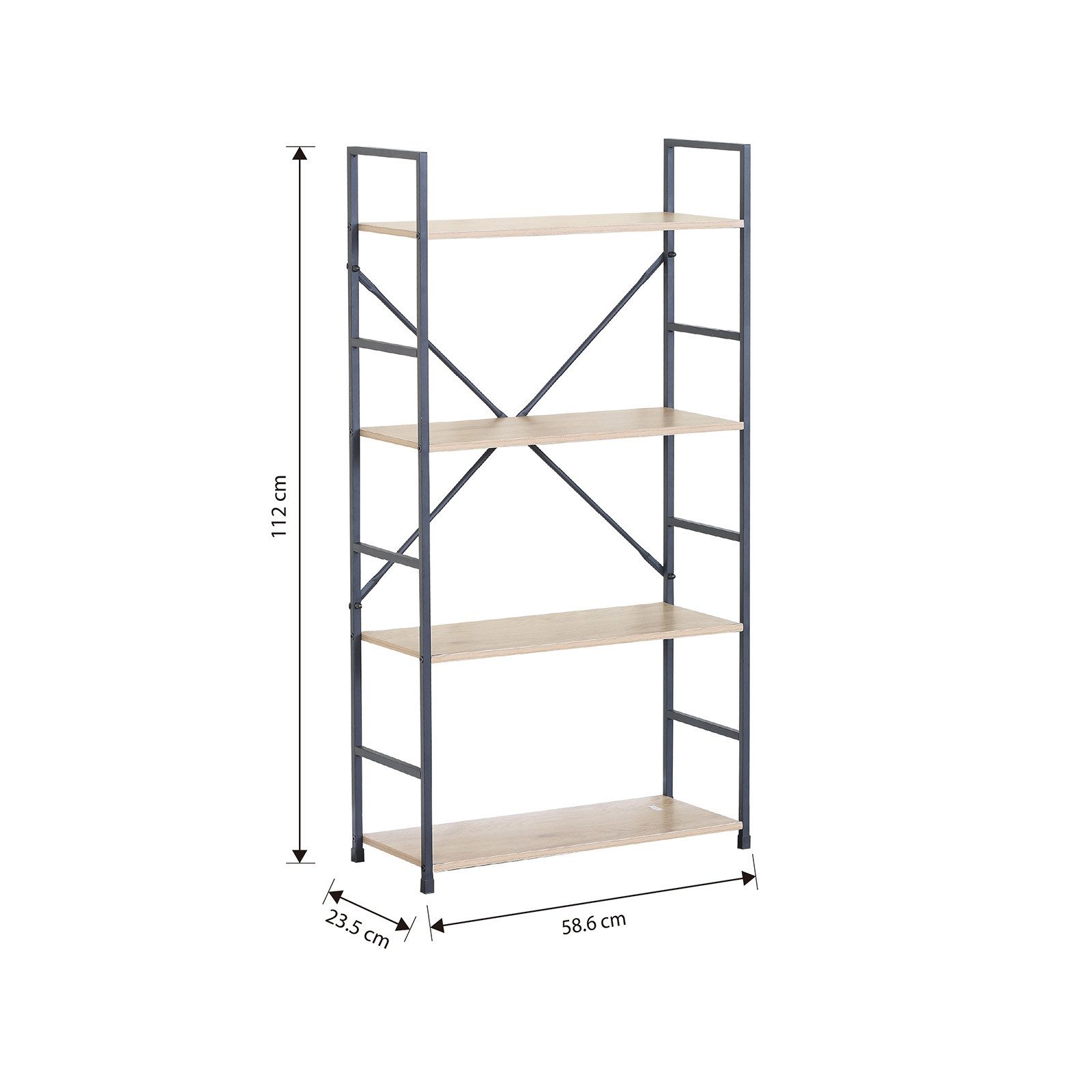 HTI-Living Standregal Elio mit 4 Ablagen, Stahlgestell, MDF-Böden in Artisaneiche, 1 Stück 1-tlg., im Industrie-Design mit vier großzügigen Ablageböden – Bild 4 von 4