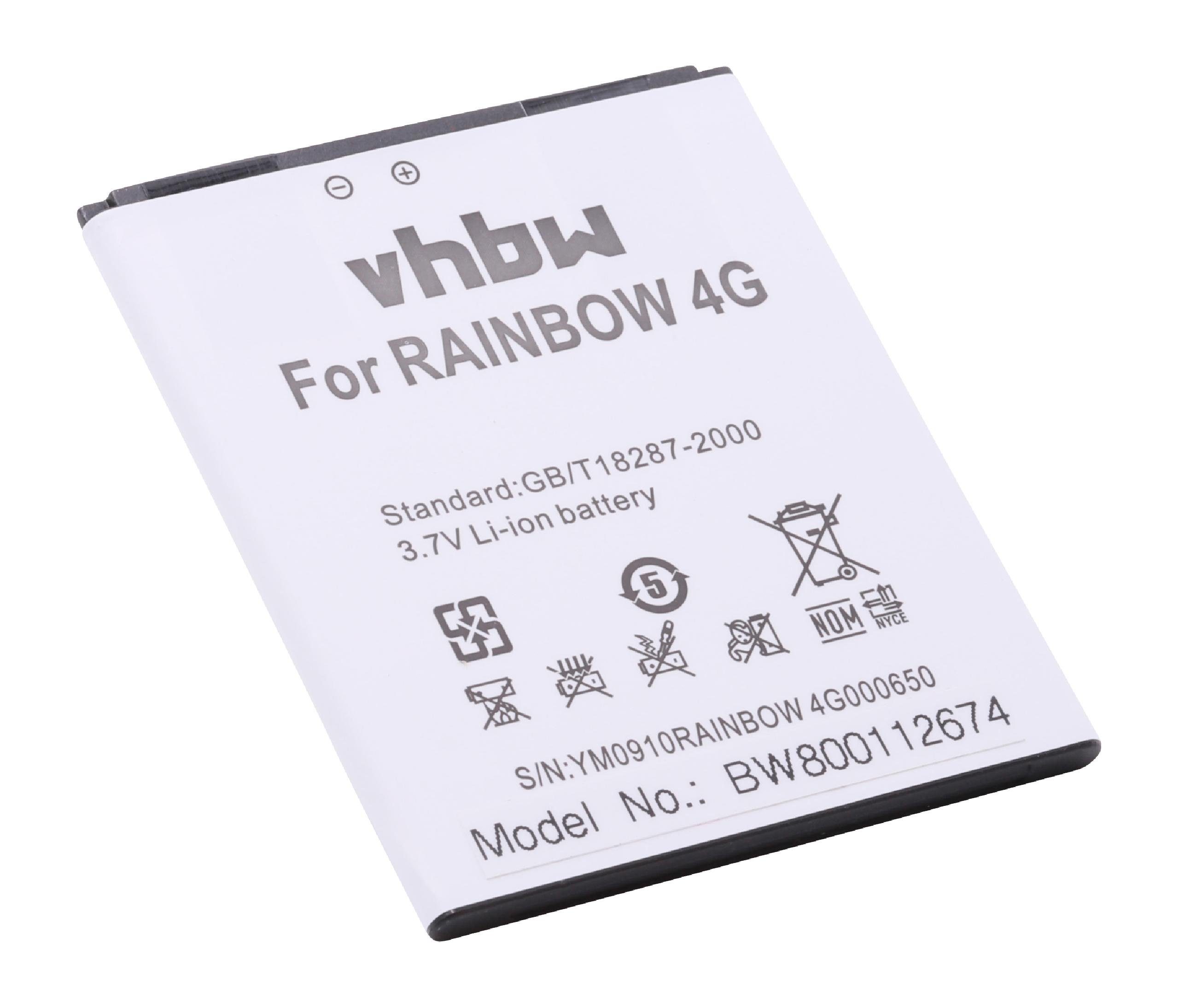 (2500mAh, Mobilfunk für 2500 3,7V, Rainbow passend mAh Wiko Li-Ion) Smartphone-Akku Wax, 4G vhbw