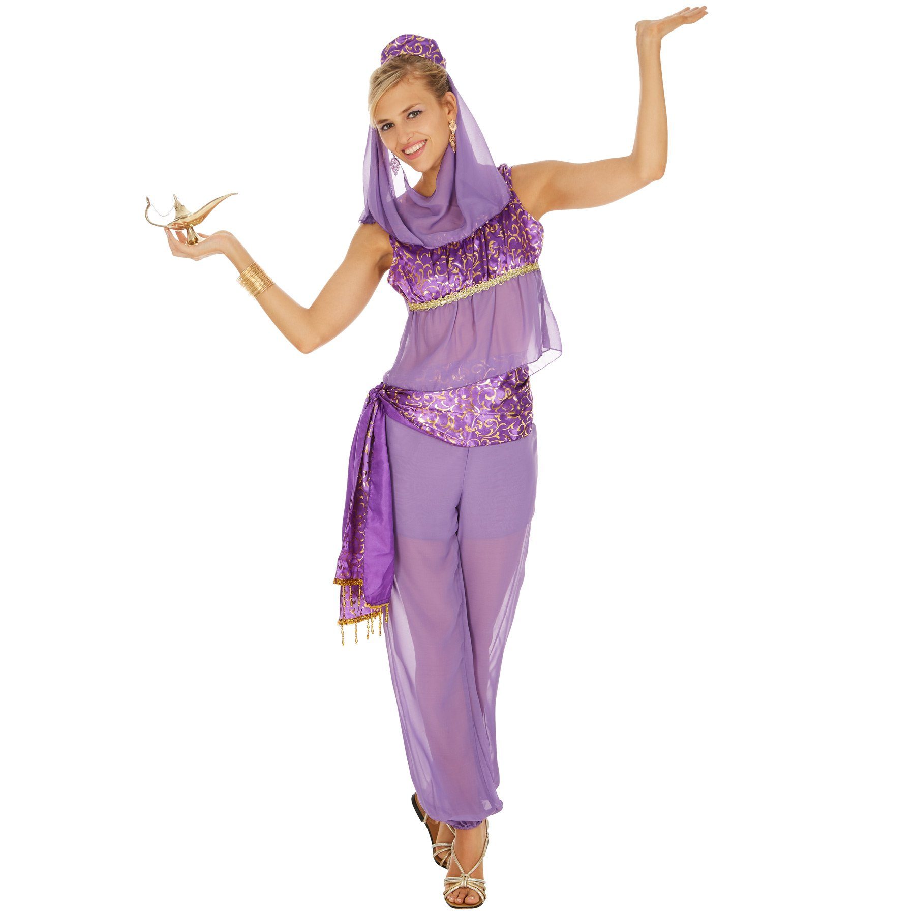 dressforfun Kostüm Prinzessin/Edelfrau, in der Farbe lila, Orientalische Verkleidung, Konfektionsgröße L, Verspieltes Oberteil, Pump-Hose, Kopfschmuck