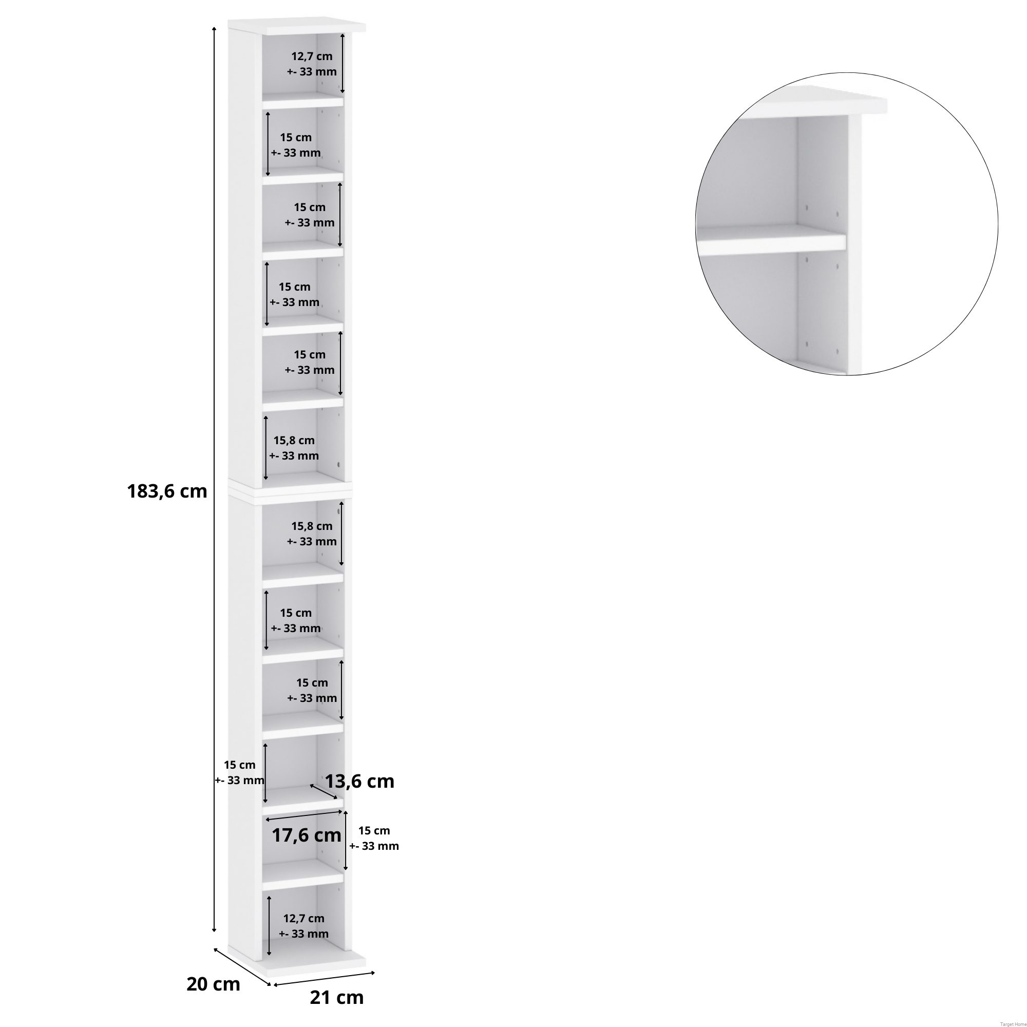 TARGET HOME CD-Regal Multifunktionales CD/DVD Regal für 204 CDs oder 72 DVDs Platzsparend