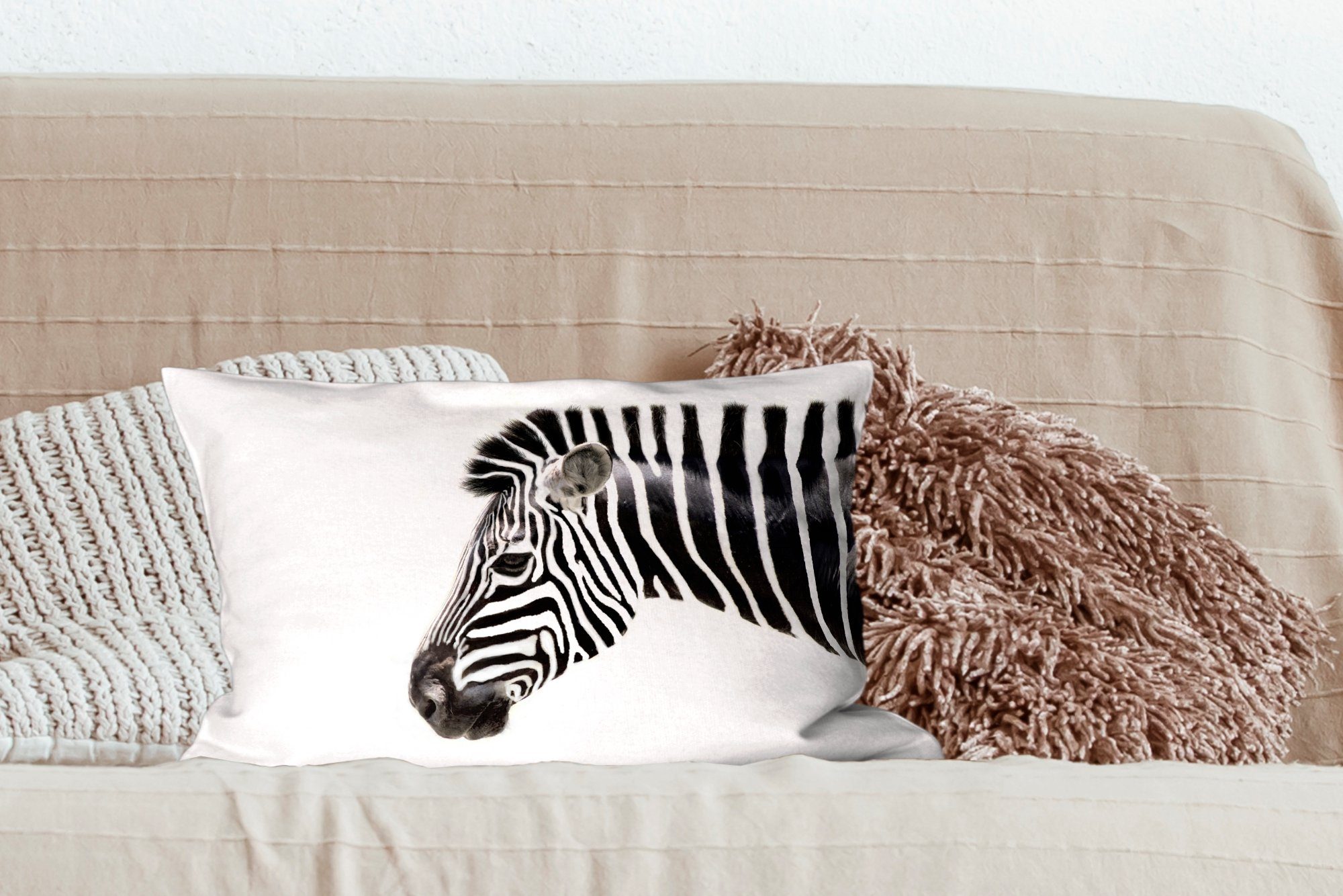 MuchoWow Dekokissen Weiß, mit Wohzimmer Zebra Dekokissen - Zierkissen, - Füllung, Schlafzimmer Tiere Dekoration