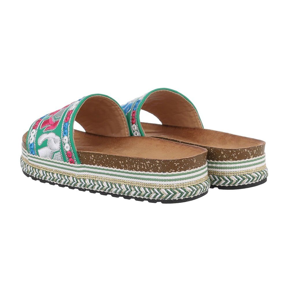 Ital-Design Damen Mules Freizeit Plateausandaletten (85698170) Flach Pantoletten in Grün