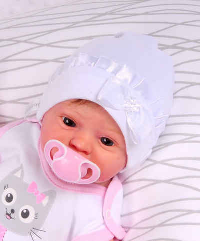 La Bortini Erstlingsmütze Babymütze mit Rüschen Baby Mütze in Weiß 0Monate bis 3Jahre