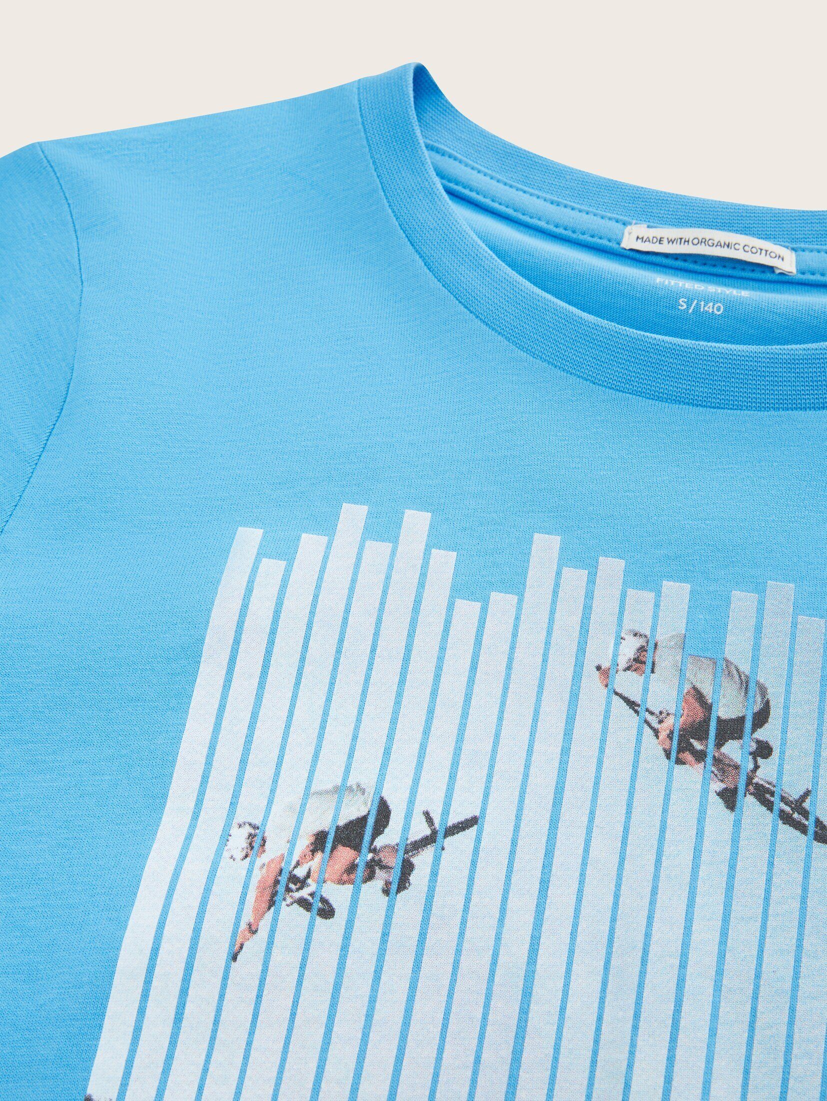 TOM TAILOR T-Shirt T-Shirt mit sky blue rainy Fotoprint