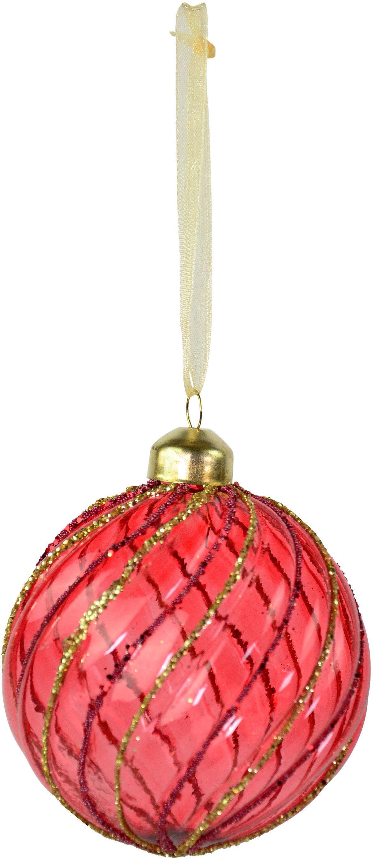 10 WEINBERGER (3 Glas aus cm, & Weihnachtsbaumkugel Weihnachtsdeko St), Spiraldesign Glas, Ø Christbaumschmuck, rot, mit RIFFELMACHER Christbaumkugeln