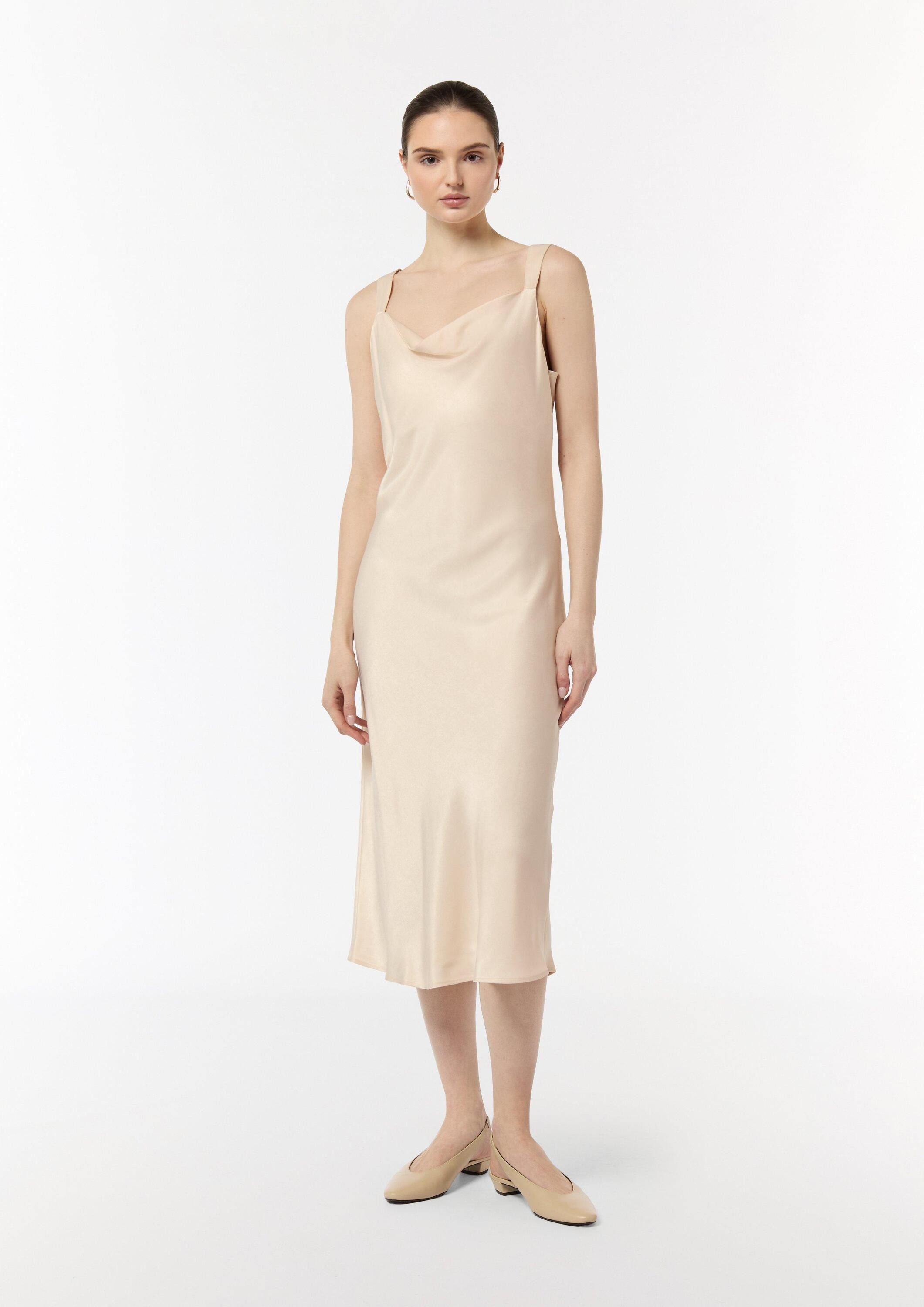 comma Midikleid Kleid Satinkleid mit Wasserfall-Ausschnitt