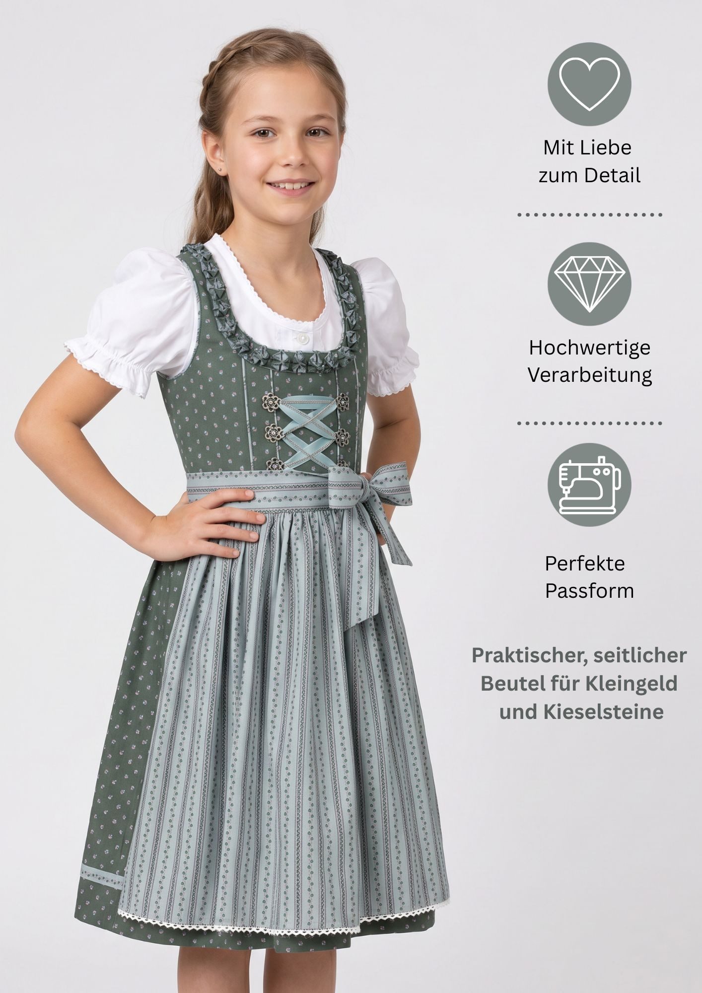 Nübler Dirndl Kinderdirndl Nabila in Petrol von Nübler - Rocklänge knielang