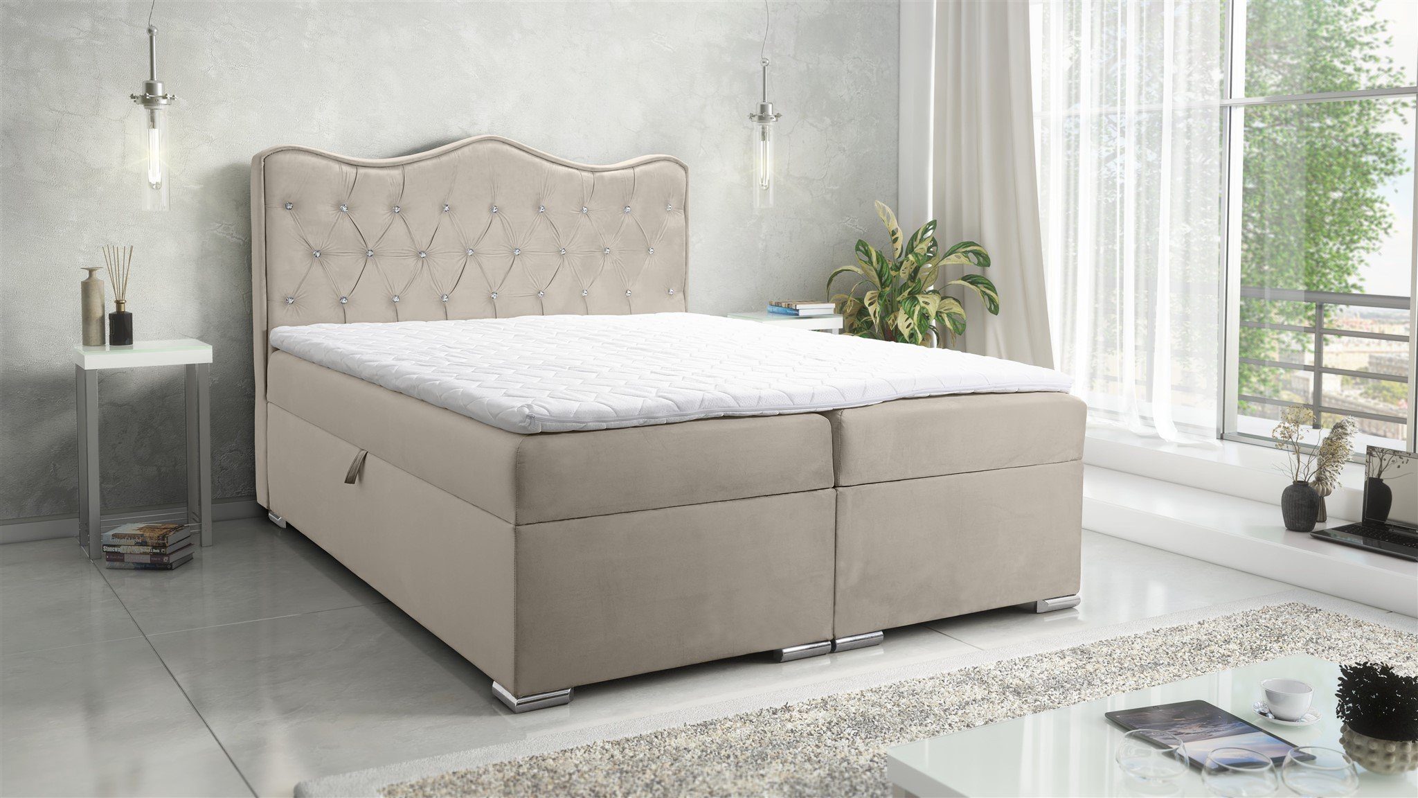Fun Möbel Boxbett Schlafzimmerbett SULTAN New in Stoff Velvet X (inkl. Kaltschaumtopper und Bettkästen)