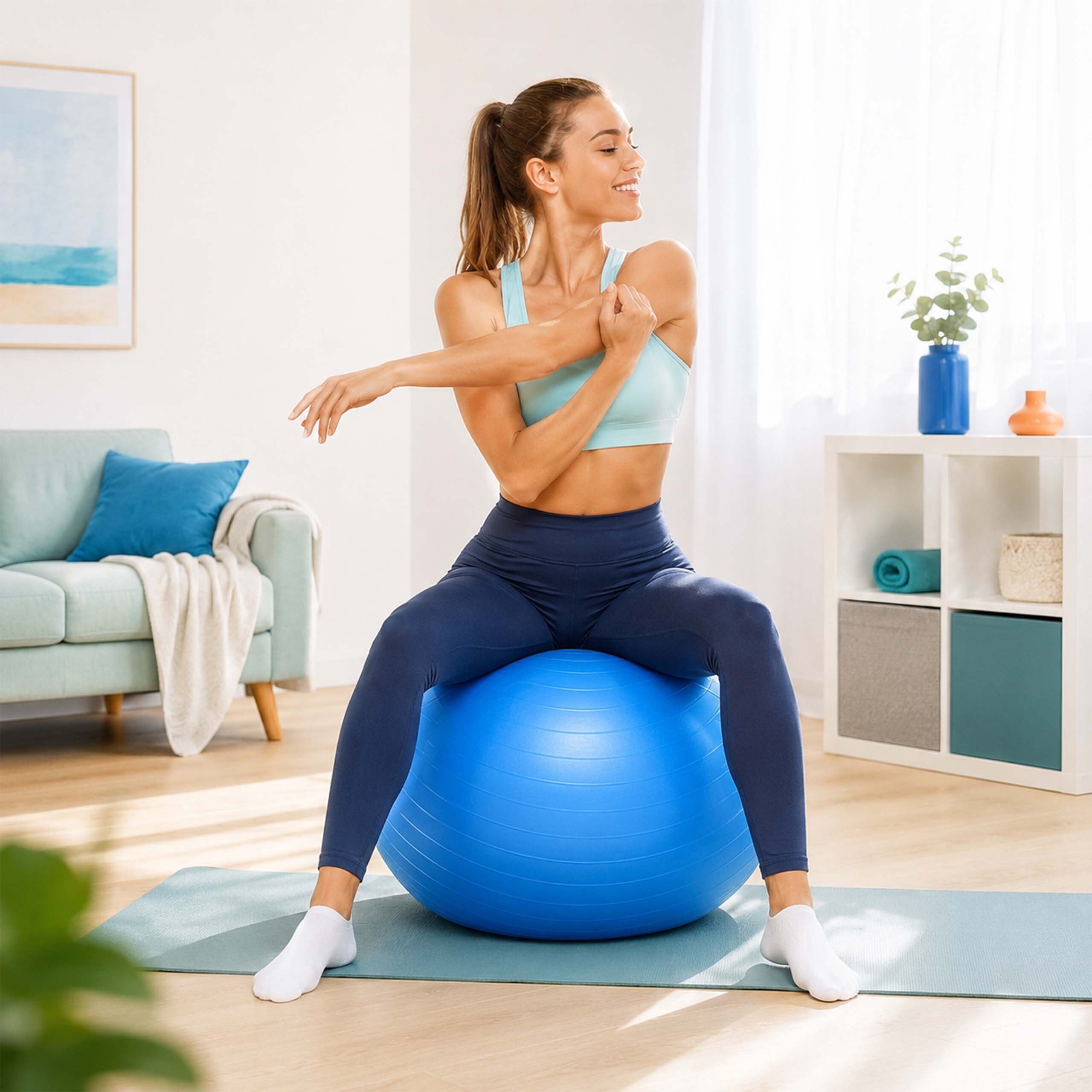 relaxdays Gymnastikball mit Luftpumpe (3-St), blau, Ø 65 cm – Bild 2 von 5