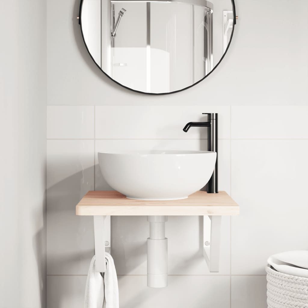 furnicato Waschbecken Waschbeckenregal Wandmontage Stahl und Massivholz Buche (1-St)