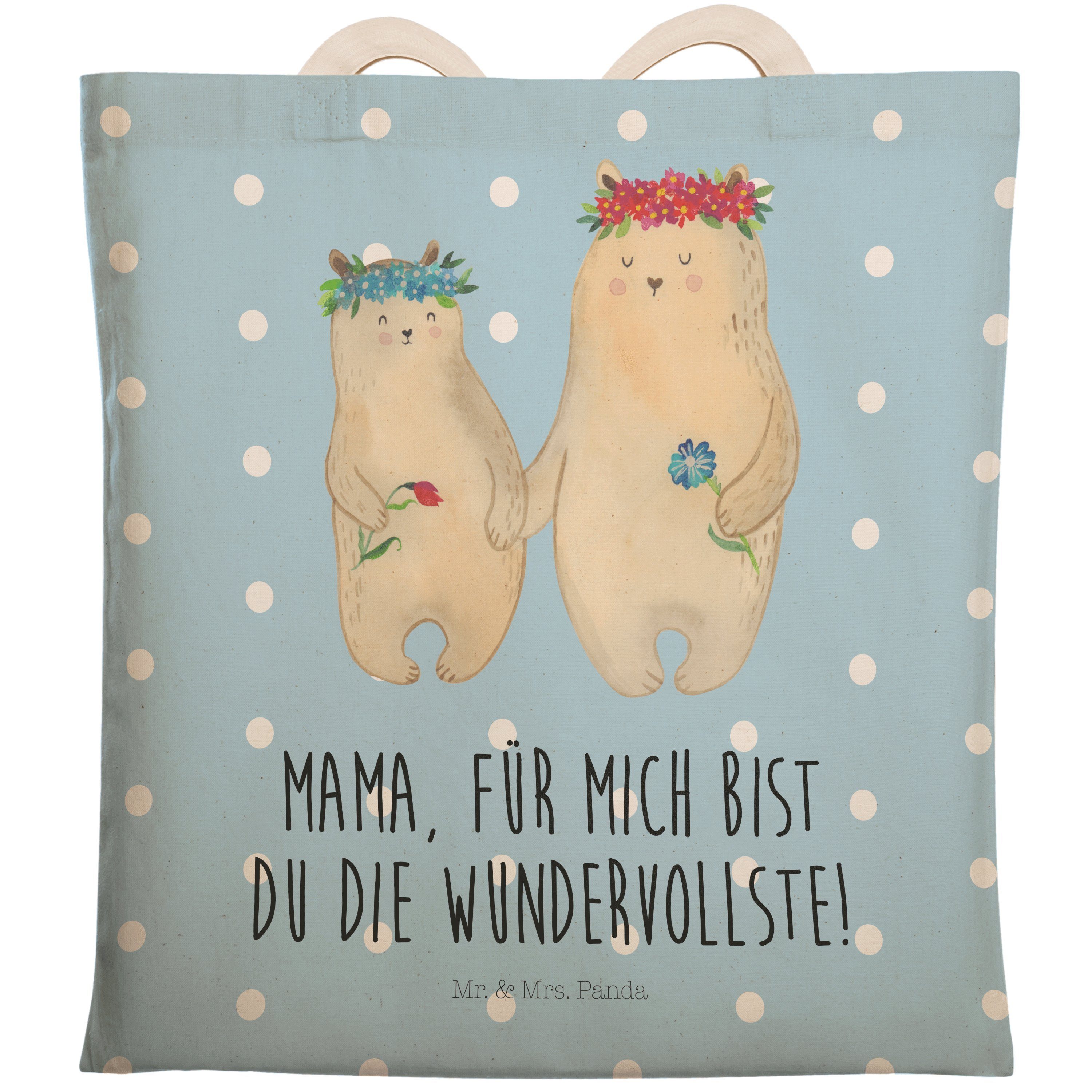 Mr. & Mrs. Panda Tragetasche Bären mit Blumenkranz - Blau Pastell - Geschenk, Einkaufstasche, Mutt (1-tlg) | Tragetaschen