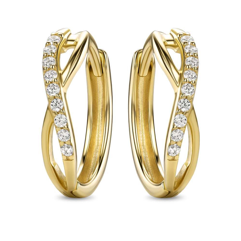 Miore Klappcreolen MAE9114E für Damen aus 9K (375) Gelbgold in 12,5 mm x 3 mm, mit 18 Zirkonia insgesamt 0,14 ct