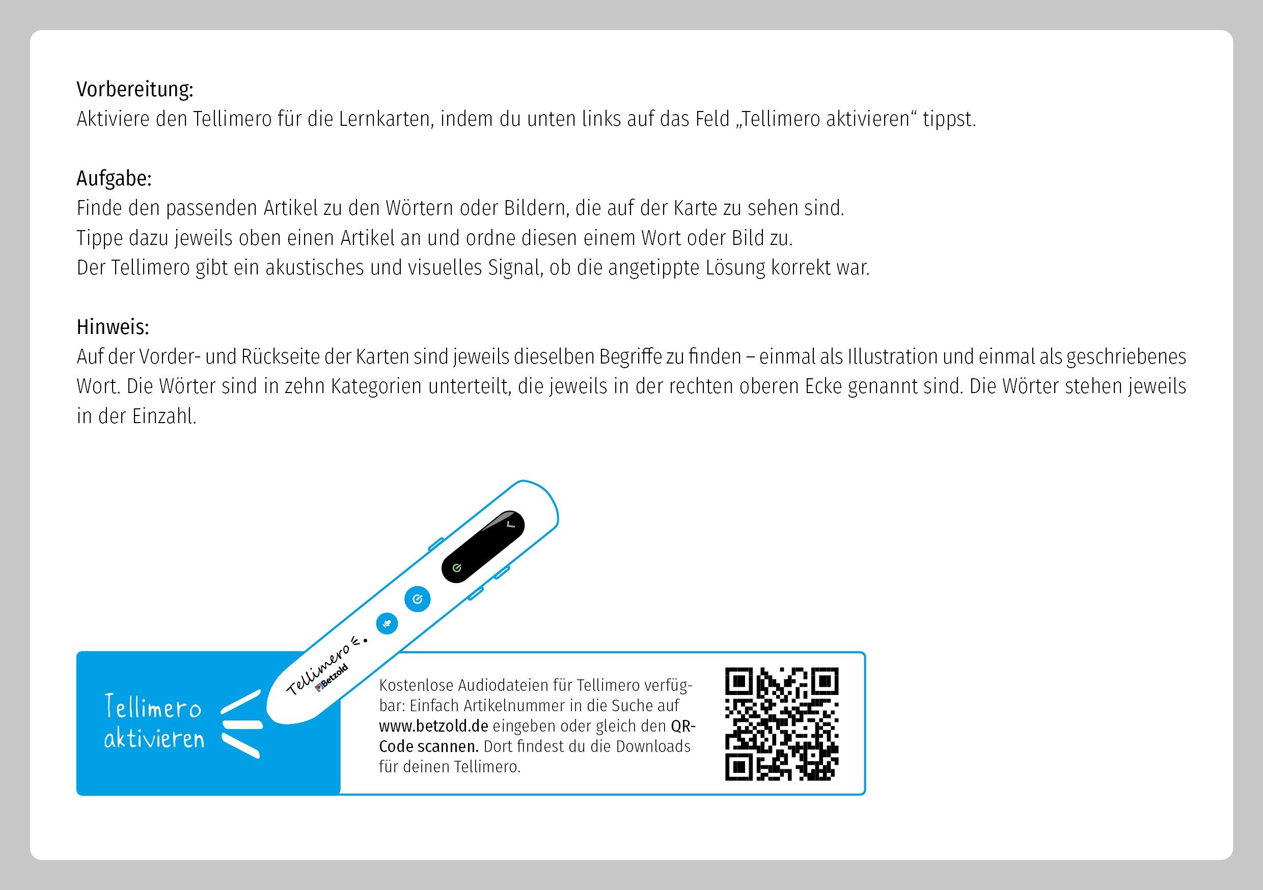 Tellimero Lernspielzeug EDU Lernkarten Artikel zuordnen - Sprachförderung