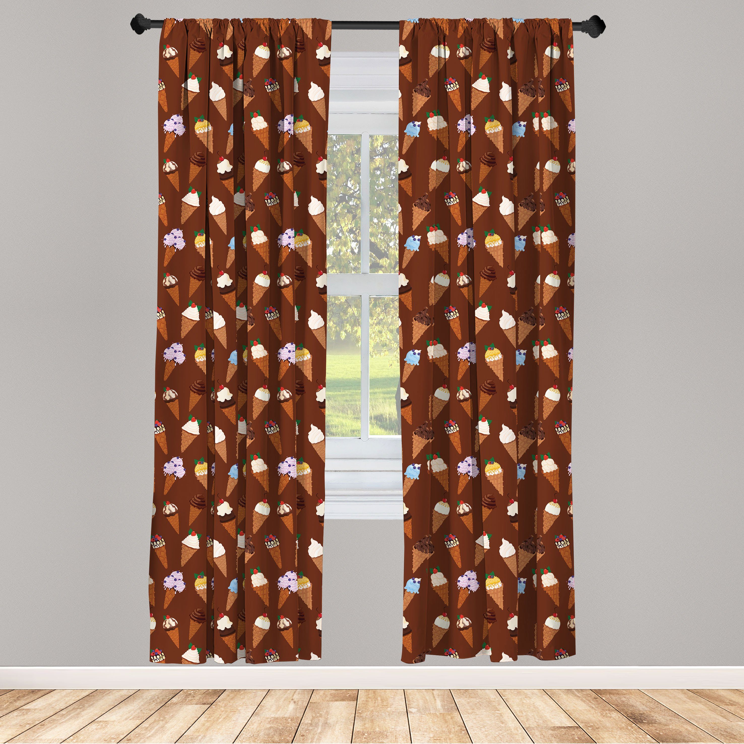 Gardine Vorhang für Wohnzimmer Abakuhaus, Köstliche Eis Scoops Dekor, auf Schlafzimmer Microfaser, Cones