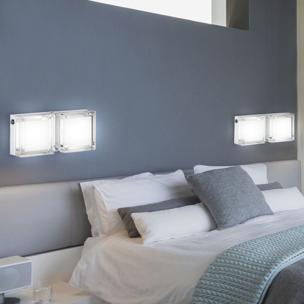 Wohnzimmerleuchte verbaut, klar chrom etc-shop Wandleuchte, Wandleuchte Wandlampe Warmweiß, silber fest Glas LED LED-Leuchtmittel