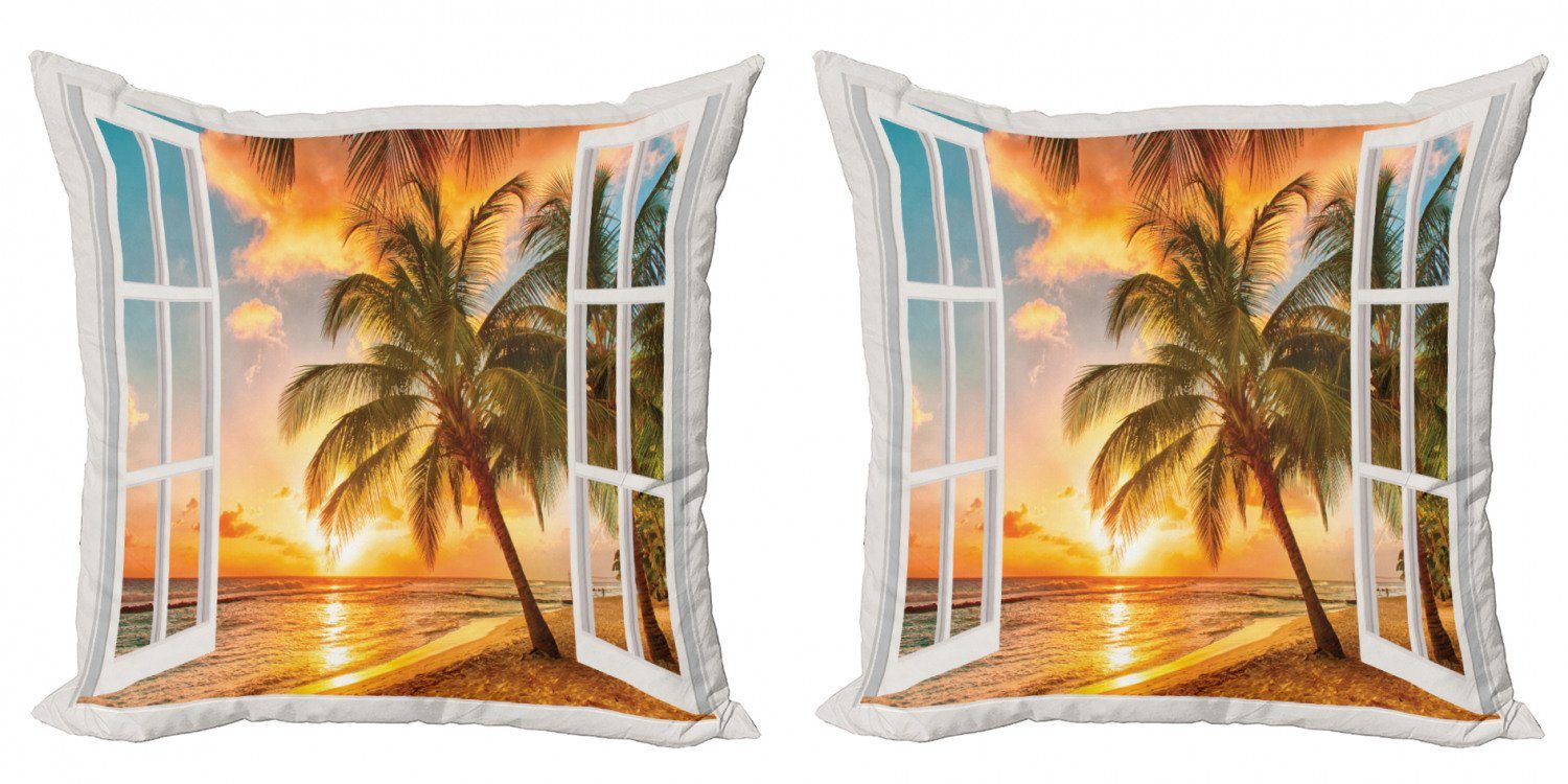 Palms Landschaft (2 Abakuhaus Modern Kissenbezüge Strand Doppelseitiger Ocean Stück), Accent Sea Digitaldruck,