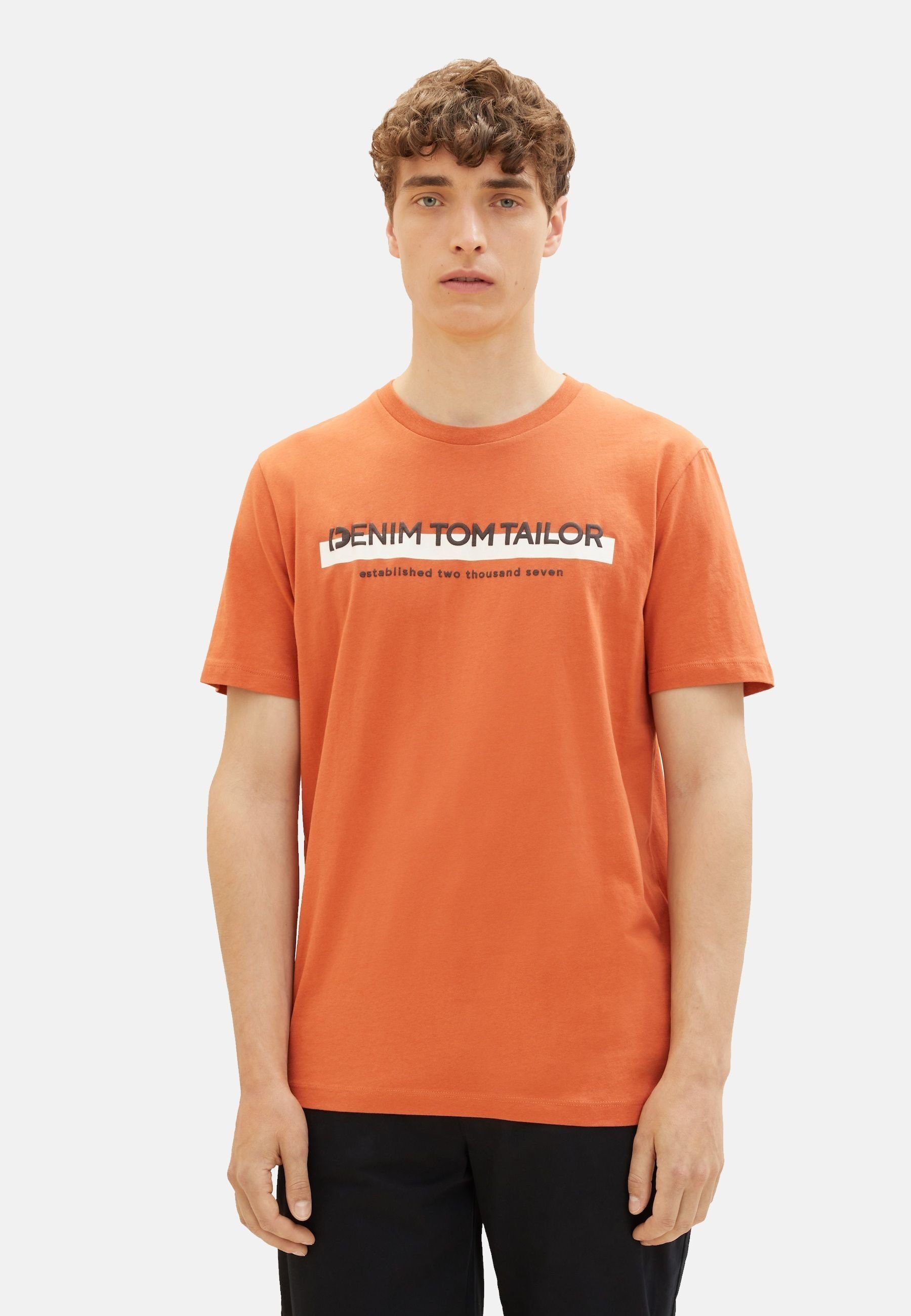 TOM Logoprint orange T-Shirt T-Shirt TAILOR Denim Kurzarmshirt (1-tlg) mit TAILOR TOM