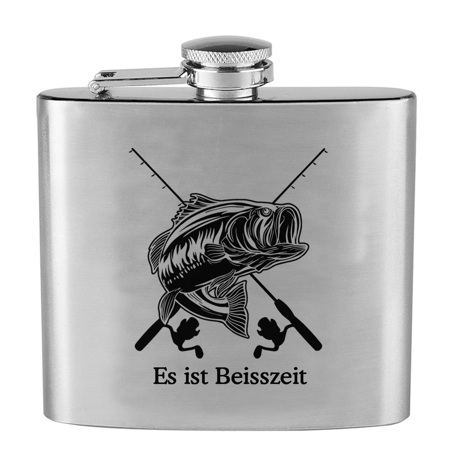 Lasernauten Flachmann Edelstahl Flachmann 170 ml mit Gravur für Angler und Fischer Angeln, Edelstahl