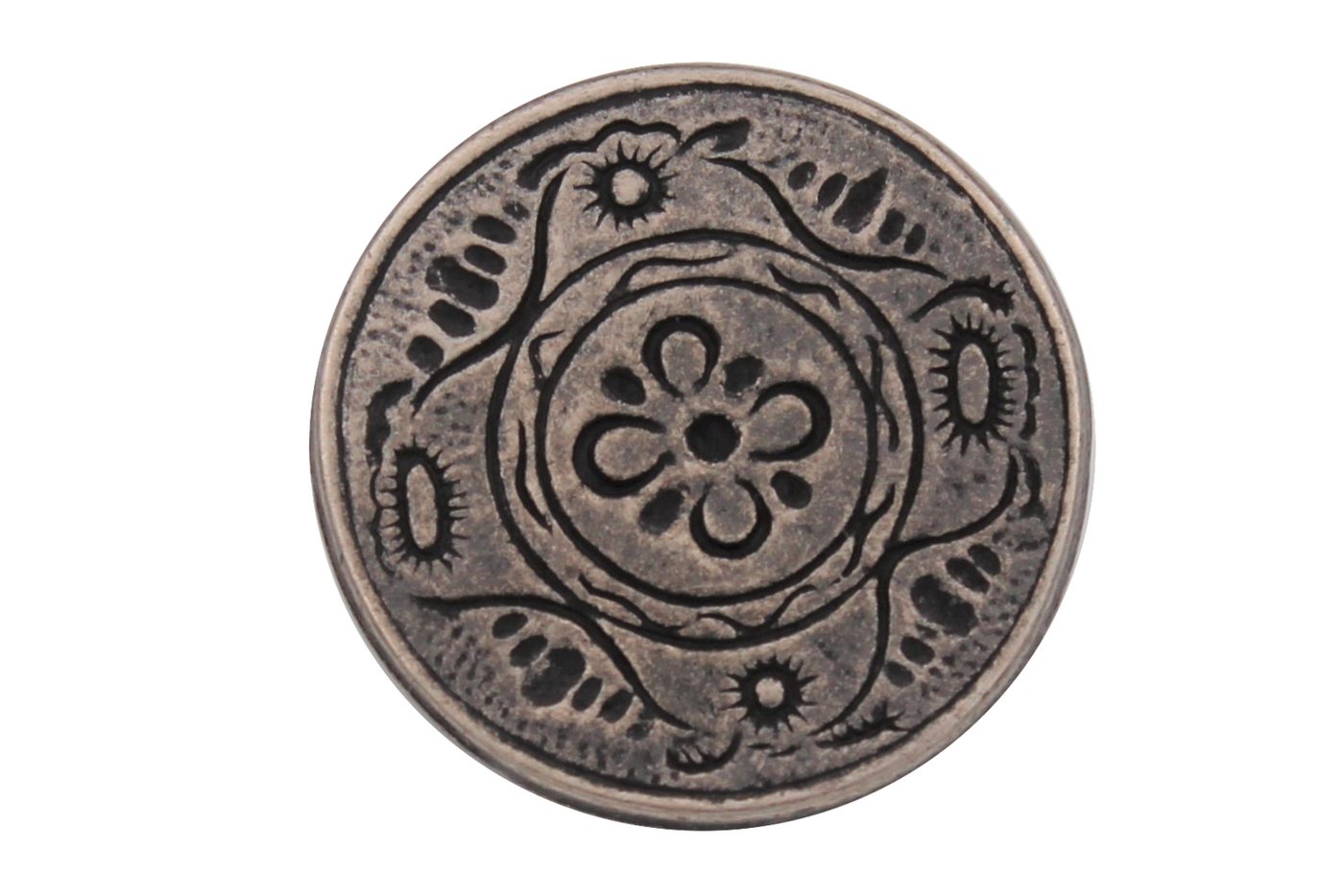 Hartmann-Knöpfe Knopf 10 Stück altsilber Metallknöpfe flach mit Blume Motiv