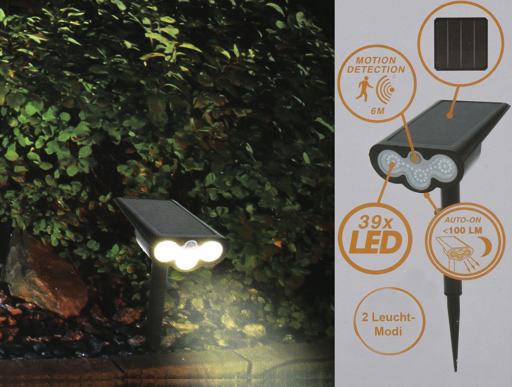 Bubble-Store Gartenleuchte LED Bewegungssensor, Solarleuchte mit