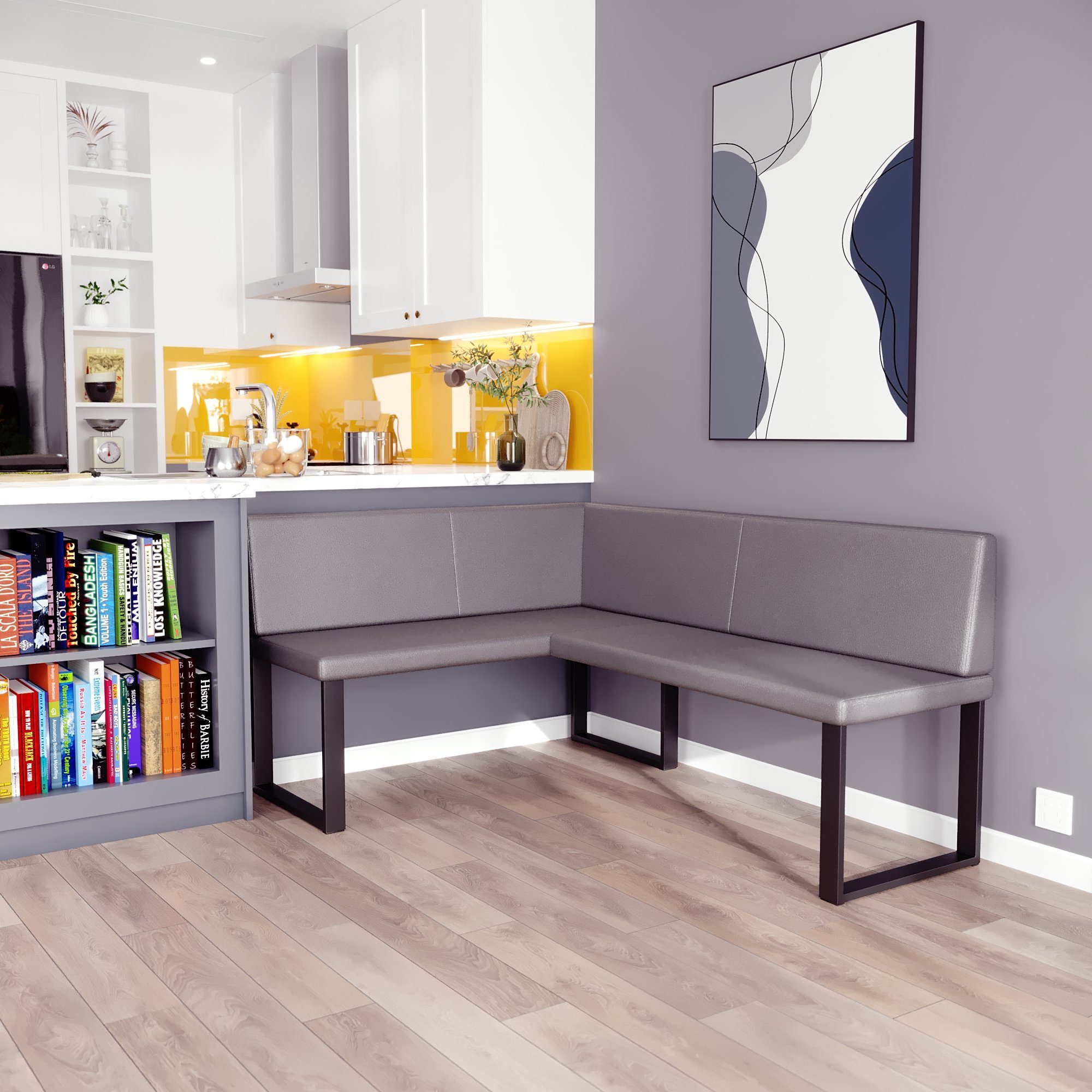 AN FURNITURE STORE Eckbank ALINA Metall, perfekt für Küche, Esszimmer, Wohnzimmer. Zwei Größen 128x168/142x196