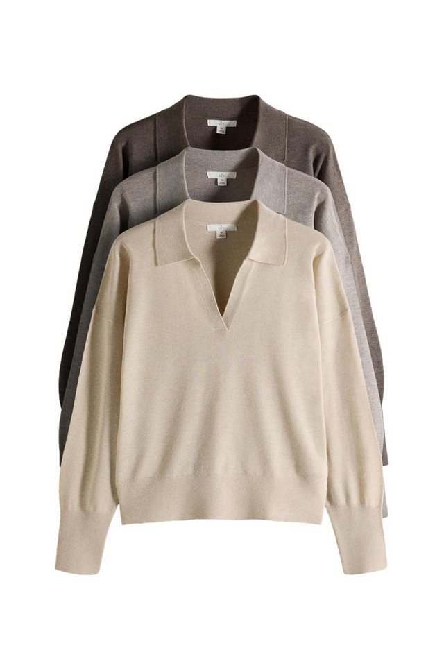 The Set Strickpullover The Set Pullover mit Trophy-Ausschnitt, 3er-Pack (3-tlg)
