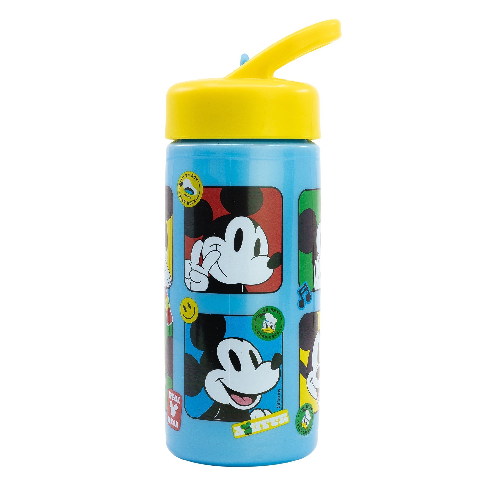 Disney Mickey Mouse Trinkflasche Micky Maus, Kinderflasche mit Griff & Trinkkappe 410 ml BPA frei