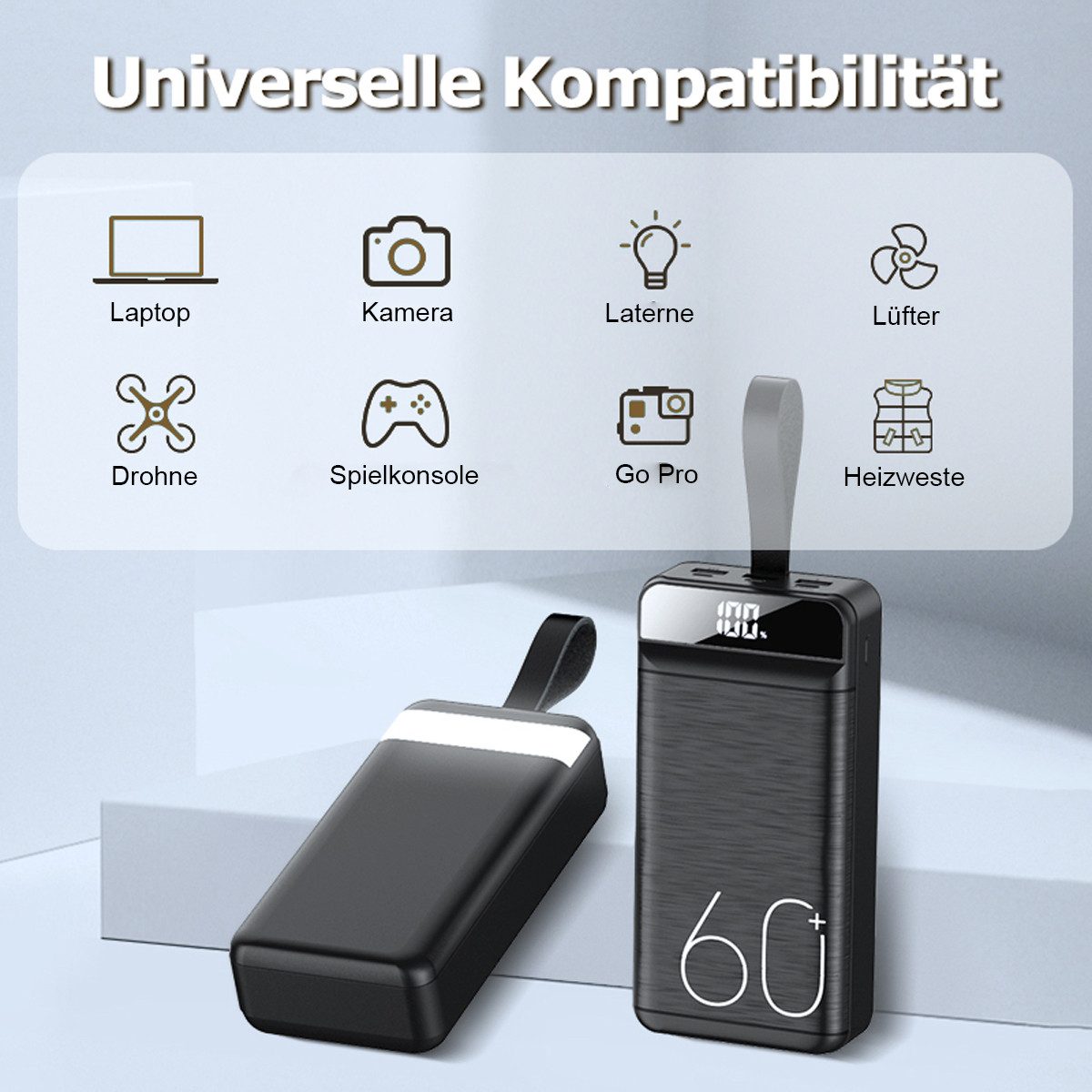 AeroAxis 60000mAh 22,5W Schnellladefunktion, 4 Ausgänge, 3 Eingänge für Handy Powerbank 60000 mAh (5 V), für Smartphone, Tablet, Laptop, Schnellladung Outdoor & Reisen