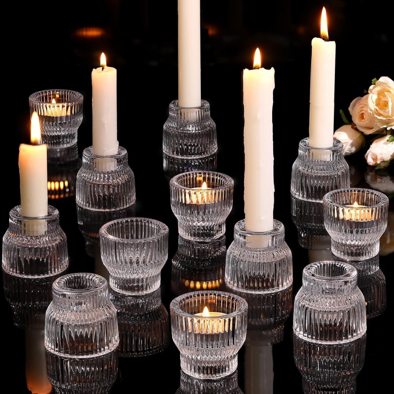 FELIXLEO Teelichthalter 12er Pack Klare Glas Kerzenhalter für Hochzeit und Tischdeko (1 St)