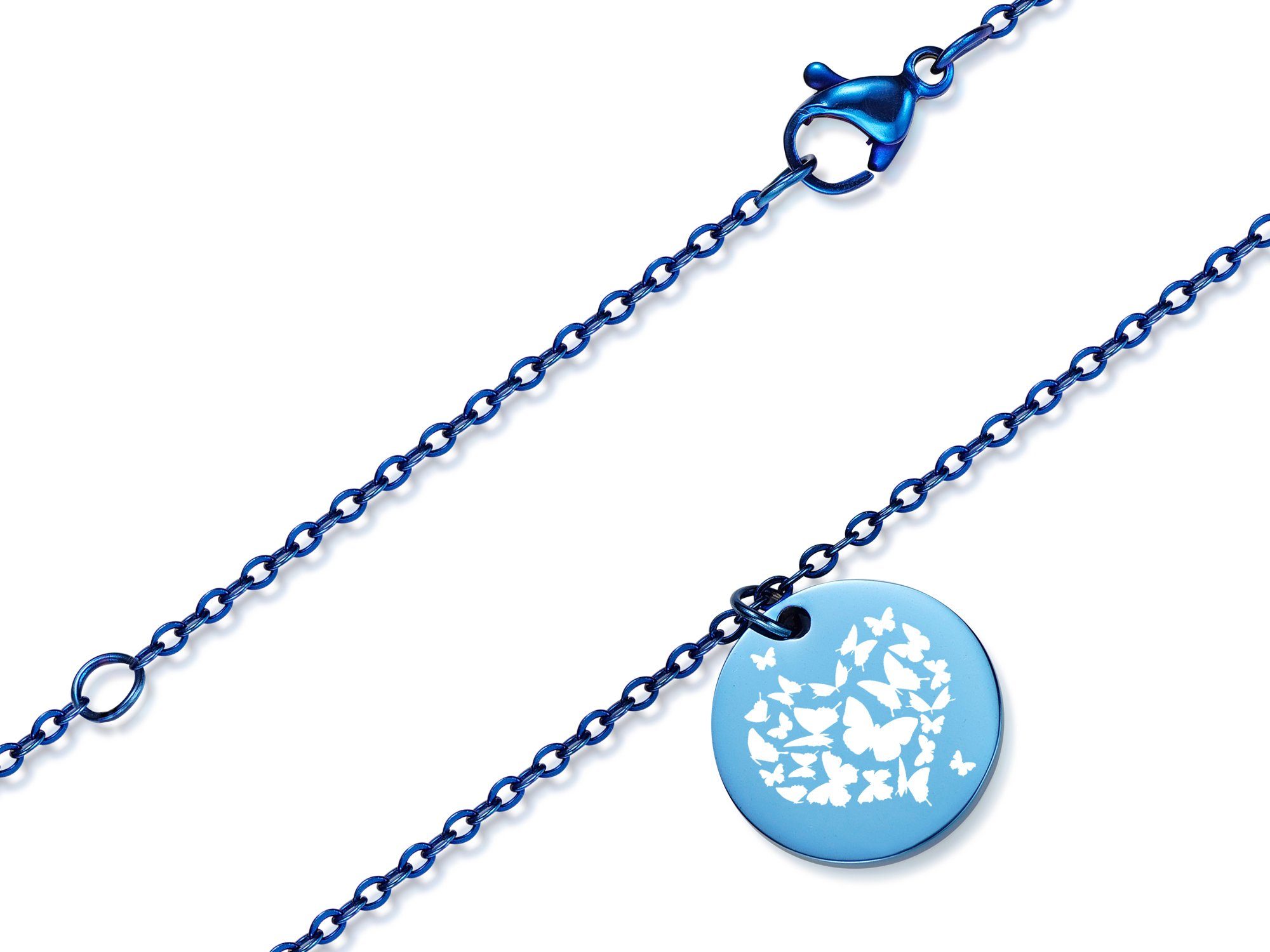 Silberkettenstore Kette mit Anhänger Anhänger Edelstahl, blue Farben mit und Halskette Längen Butterfly vier - zwei