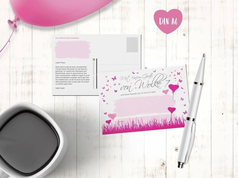 bigdaygraphix Hochzeitskarte Hochzeits-Ballonkarten-Set Butterflyheart Pink (50 Stück), hochwertigen Offsetdruckverfahren