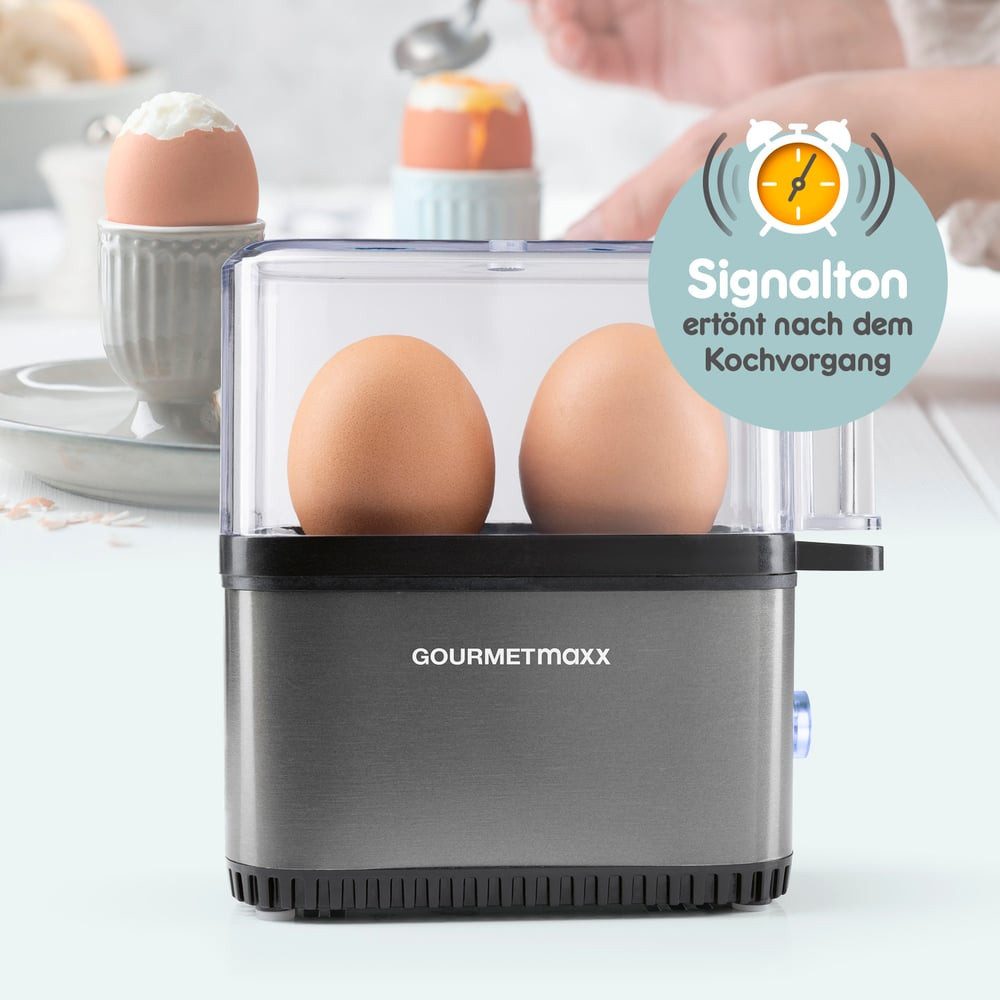 GOURMETmaxx Eierkocher Eierkocher Kompakt 2.0 250W anthrazit, 250 W, für perfekte Frühstückseier,  mit Messbecher & Ei-Pick