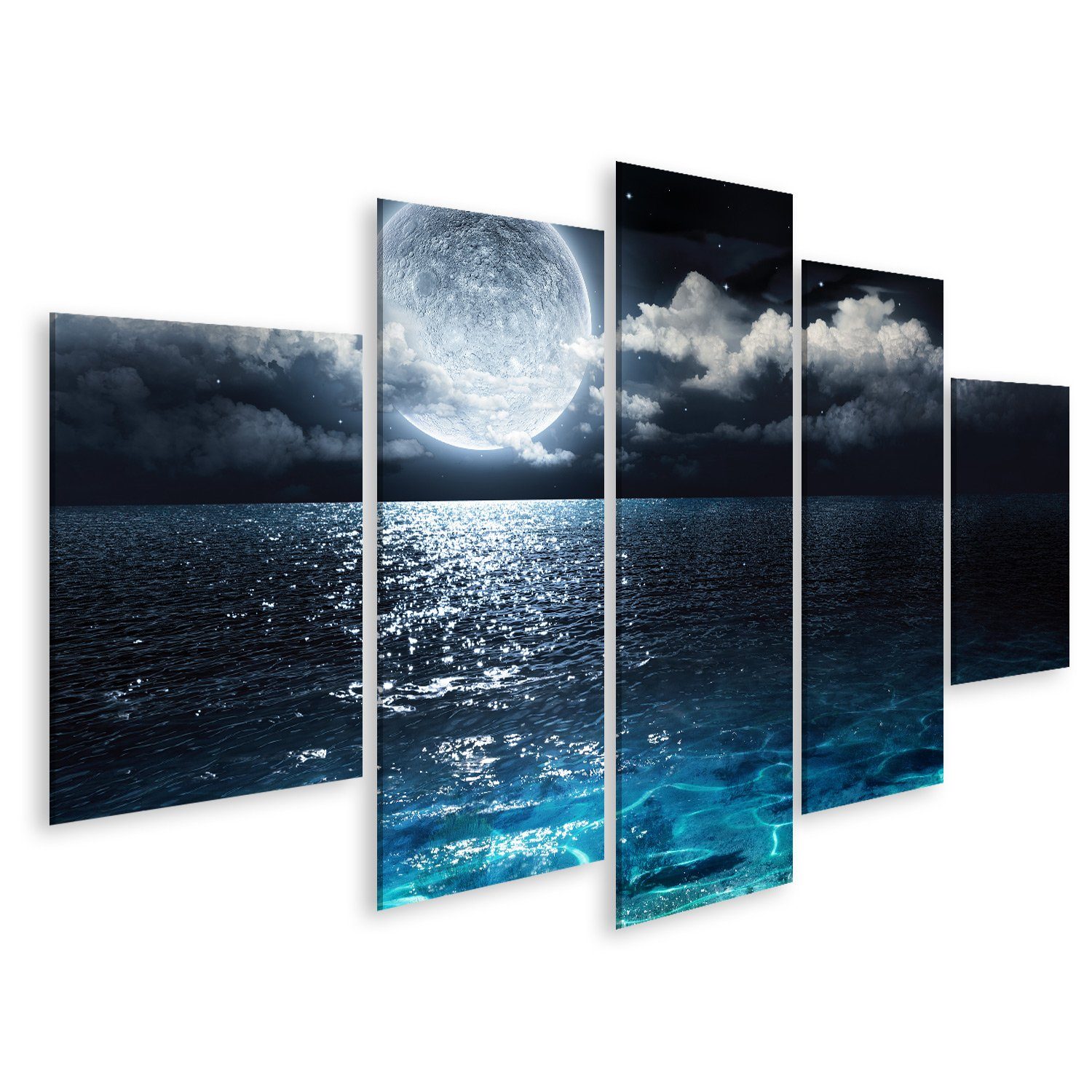 islandburner Leinwandbild Bild auf Leinwand Romantischen Und Malerischen Panorama Mit Vollmond A