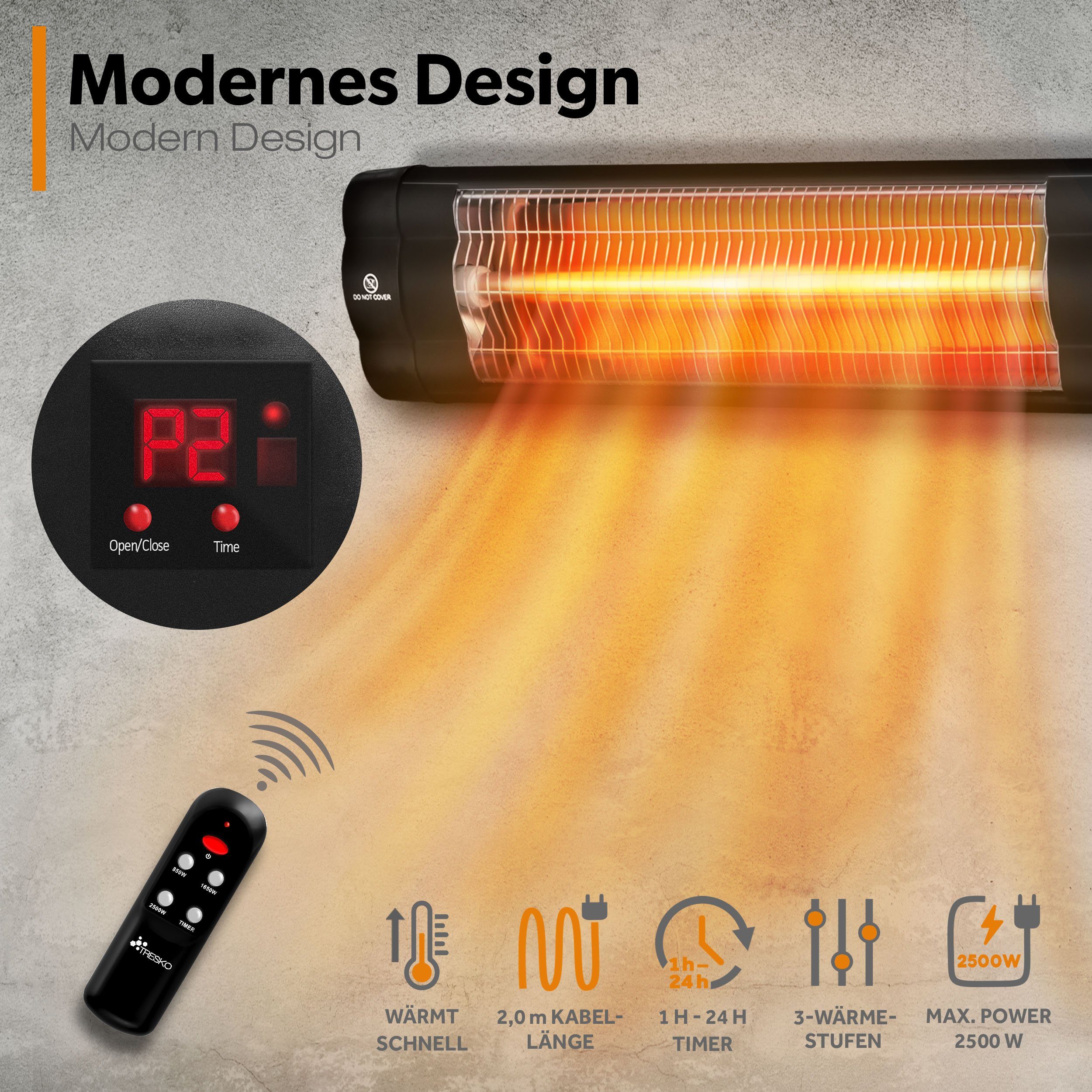 TRESKO Heizstrahler Infrarot Heizstrahler mit Fernbedienung, 3 Stufen & LED günstig online kaufen