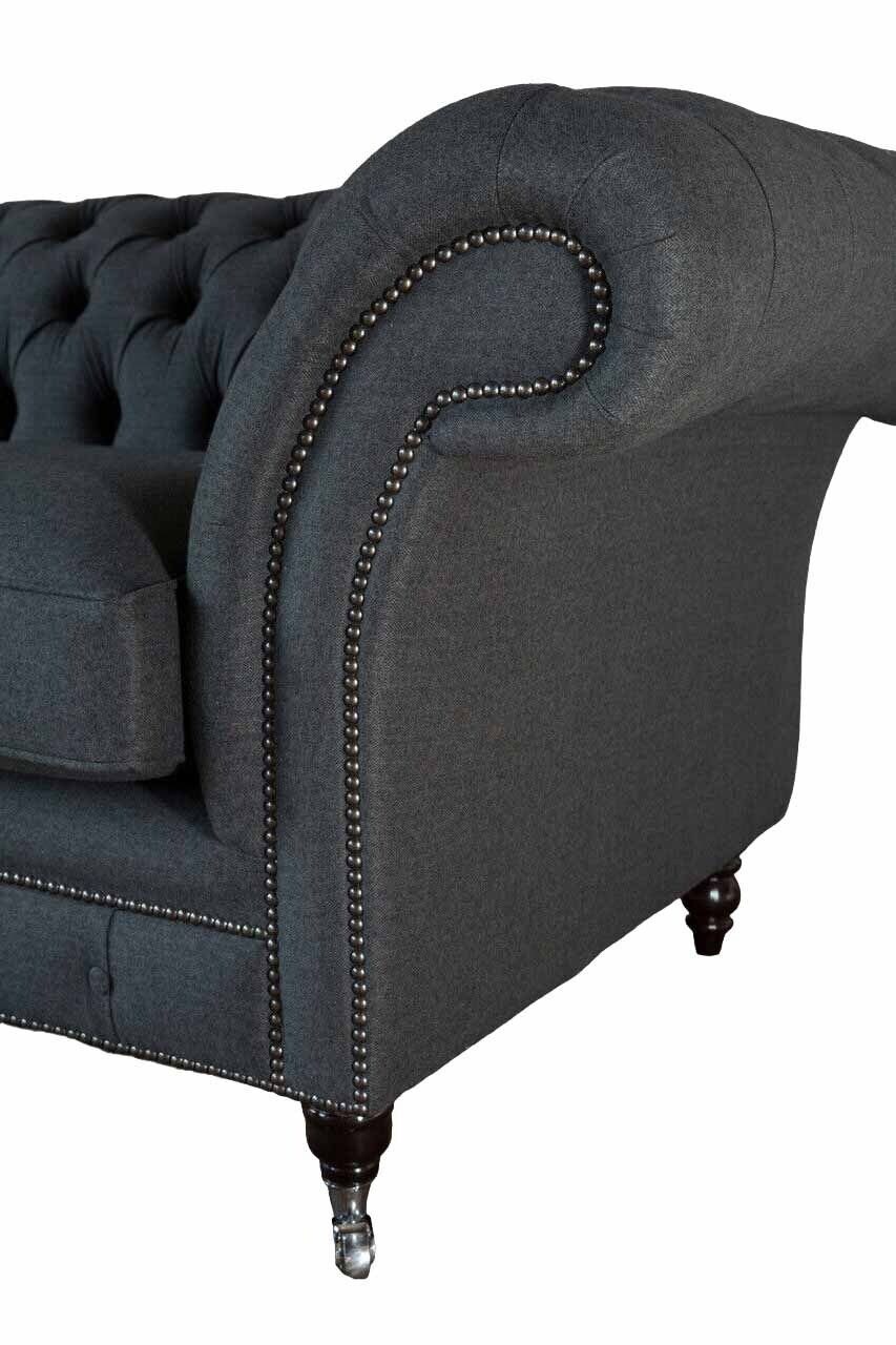 Polster, Sofa Europe Chesterfield Made 4 Textil Sitzer Sofa Couch Schwarzes JVmoebel Designer in