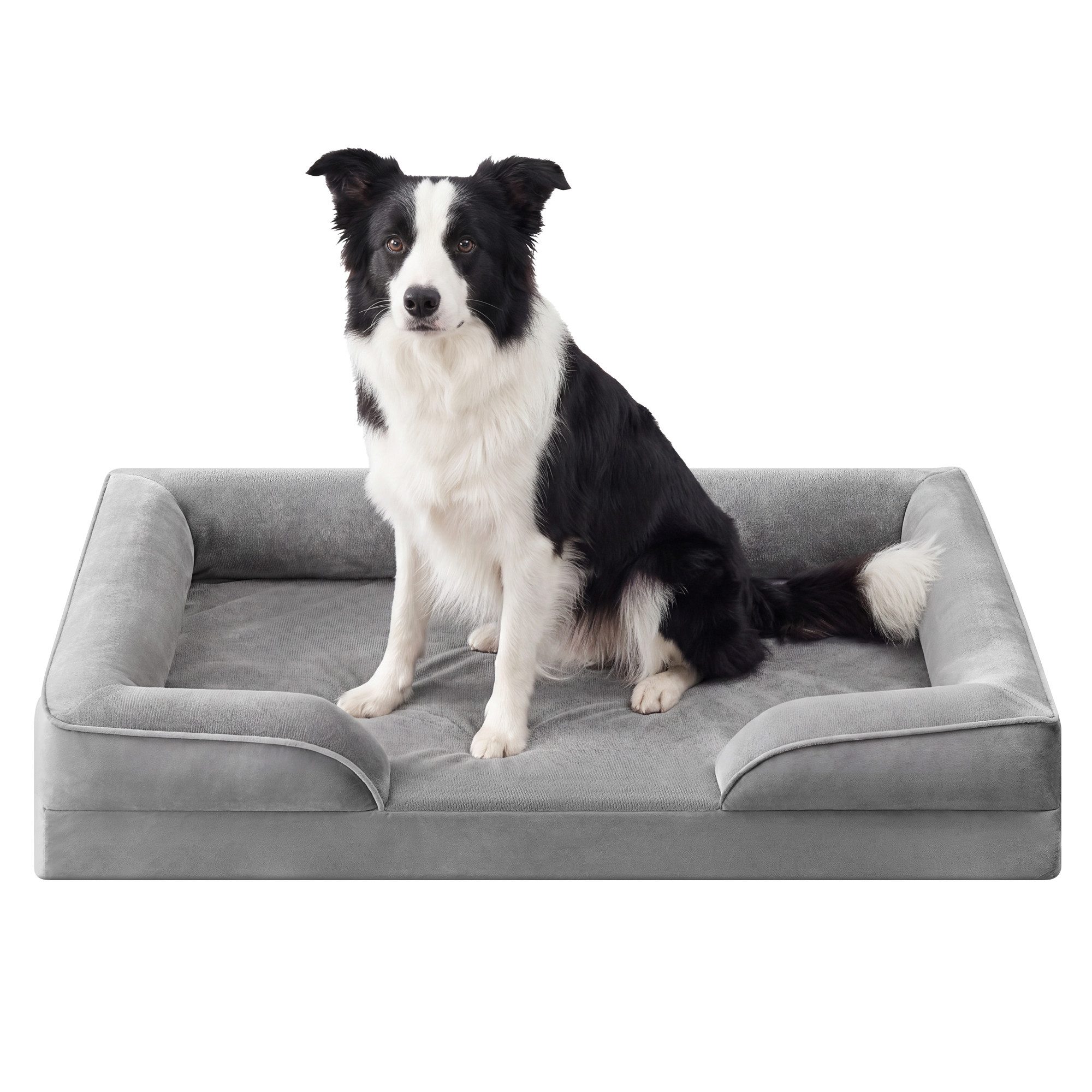 FEANDREA Tierbett Bezug abnehmbar, waschbar, rutschfest, Innenfutter wasserabweisend, Hundebett, erhöhter Rand, Noppenschaumstoff, XL, 104 x 69 x 17 cm
