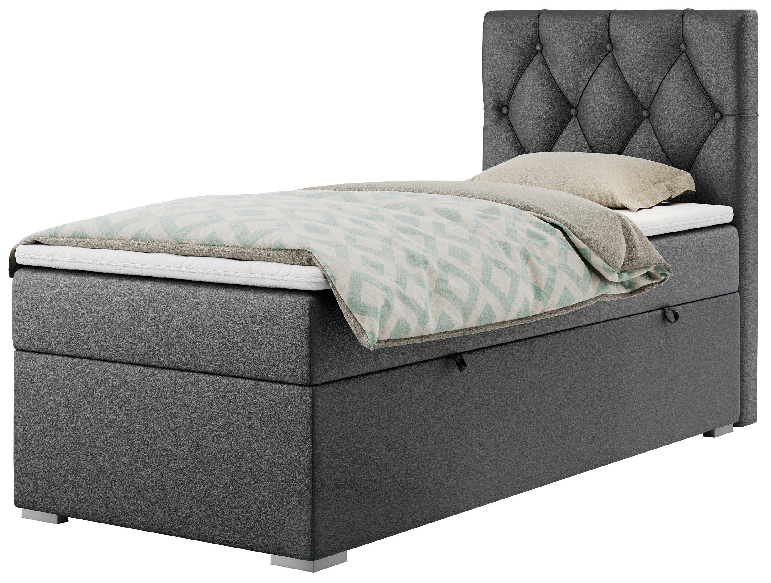 MKS MÖBEL Boxspringbett ALDA (Set, Packung, Multipocket Matratze, T30-Schaum, Topper T25/Visco, Polsterbett), Einzelbett, gestepptem Kopfteil, Bettkasten, Schlaffläche 90x200