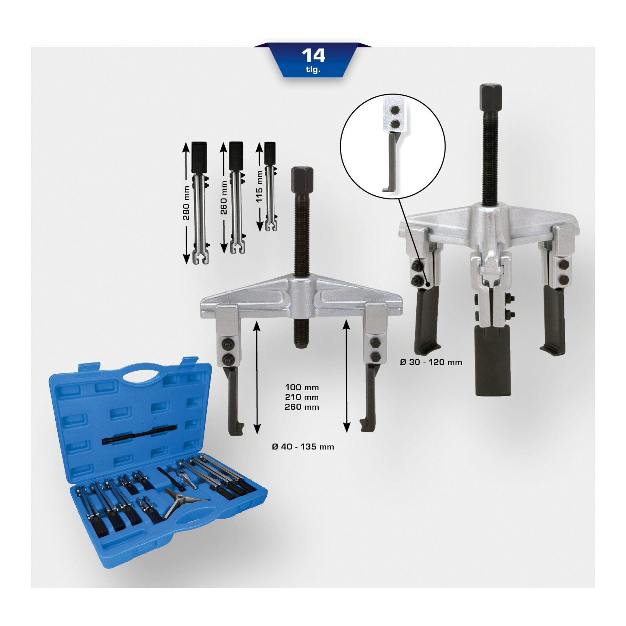 Brilliant Tools Radnabenabzieher Brilliant Tools Universal-Abzieher-Satz, 14-tlg