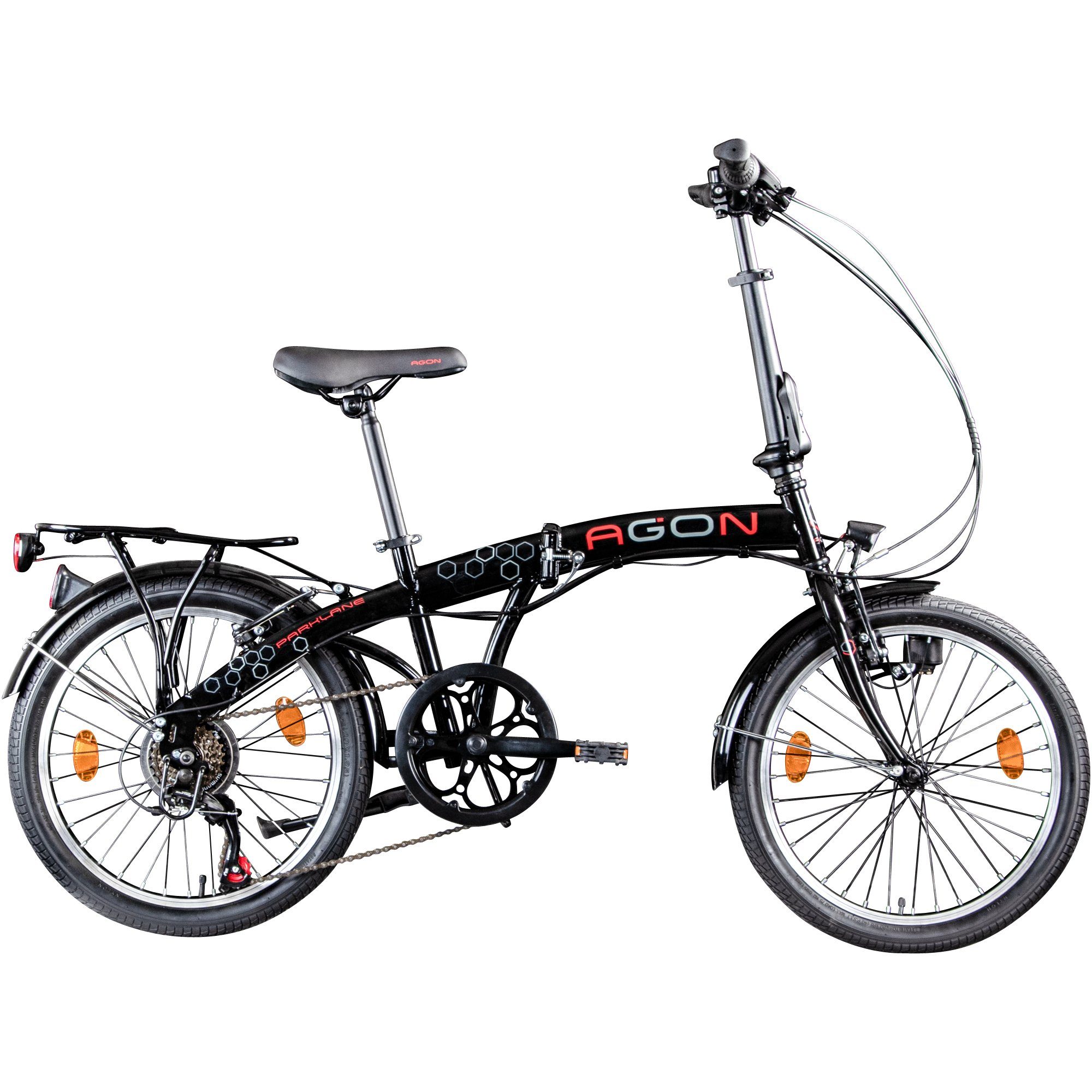 agon® Faltrad Parklane, 6 Gang Shimano Tourney Schaltwerk, Kettenschaltung, 20 Zoll Klapprad 150 - 185 cm mit StVZO Licht Faltrad City Urban Bike