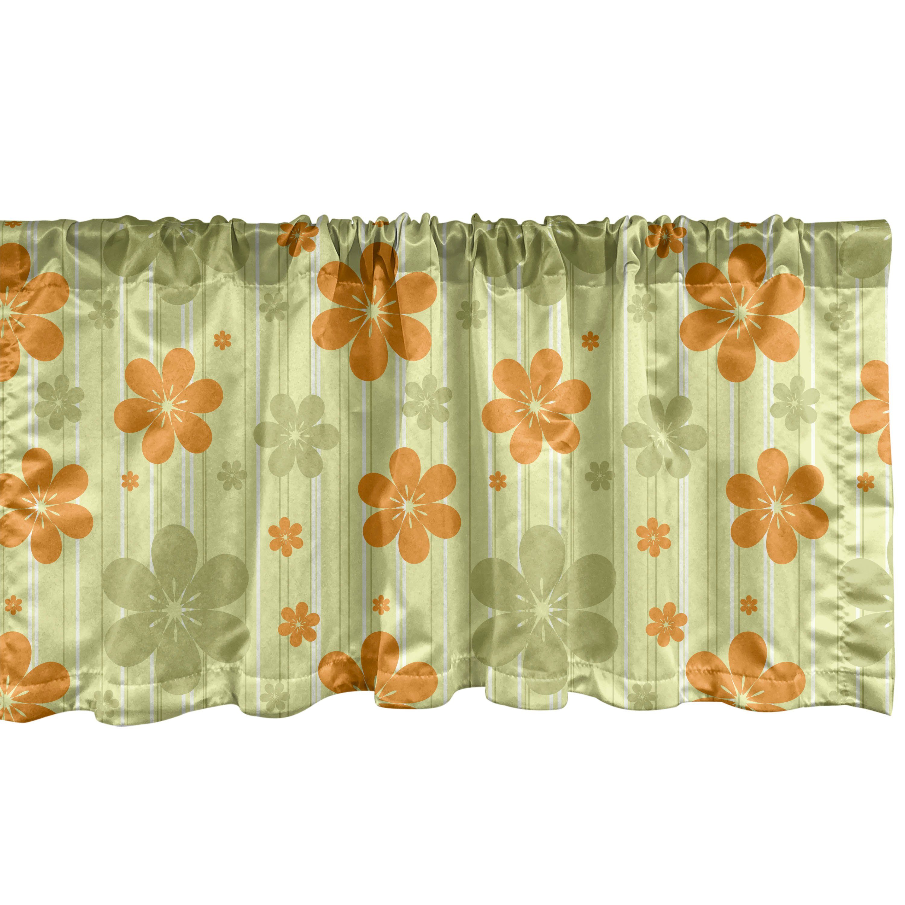 Scheibengardine Vorhang Volant für Küche Schlafzimmer Dekor mit Stangentasche, Abakuhaus, Microfaser, Blumen Retro Grafik Blumen