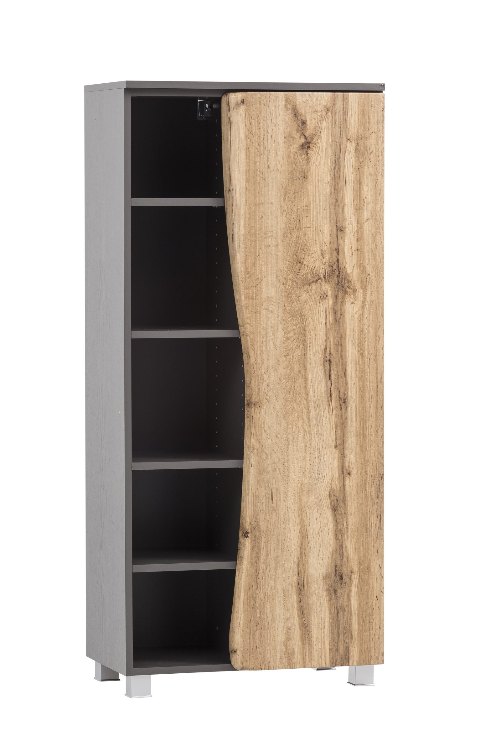 HELD MÖBEL Midischrank aus MDF in graphit mit einer Tür und 8 Einlegeböden (B/H/T: 60x130x35 cm)