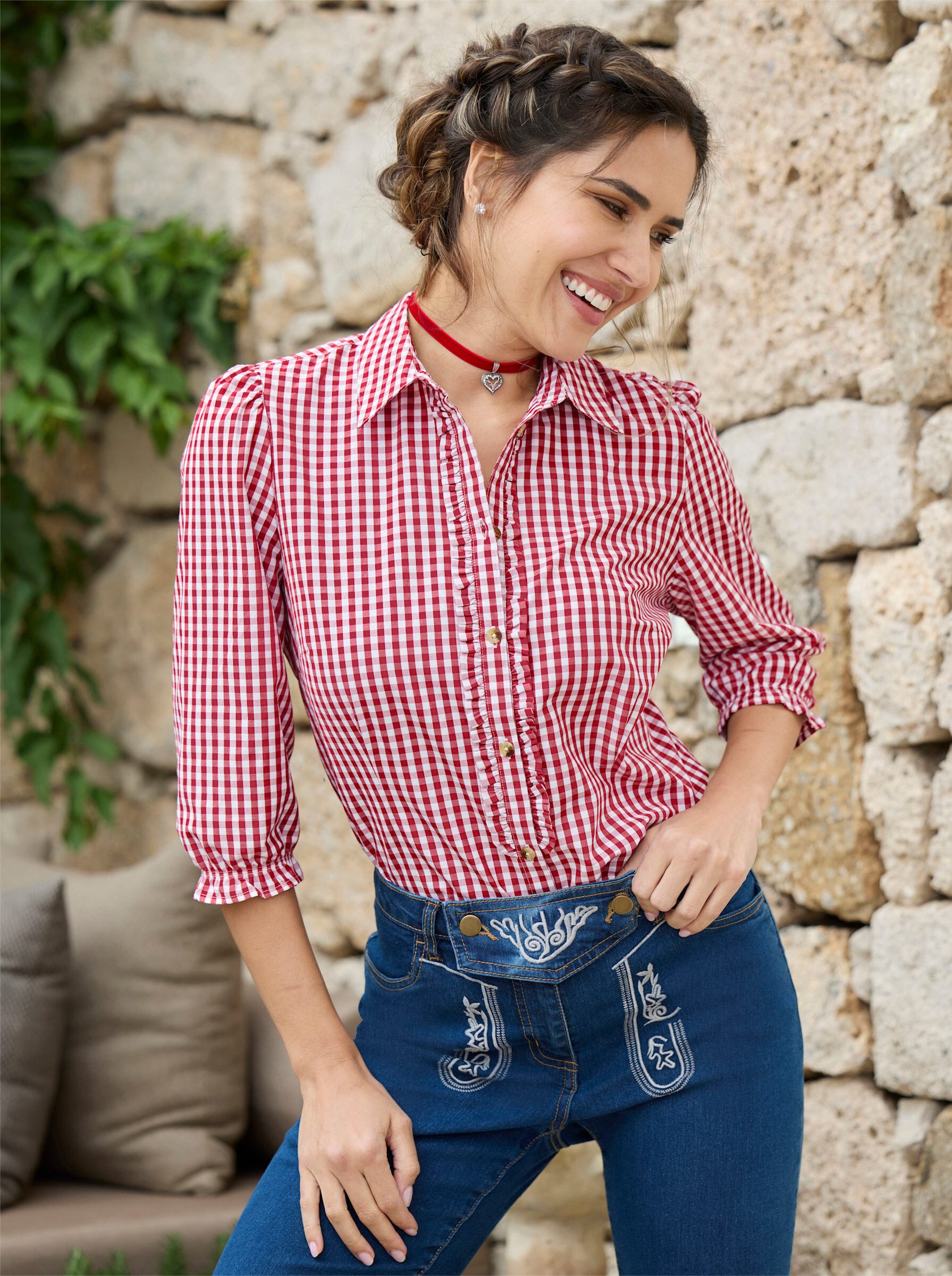 Sieh an! Klassische Bluse Karo-Bluse 3/4-Arm