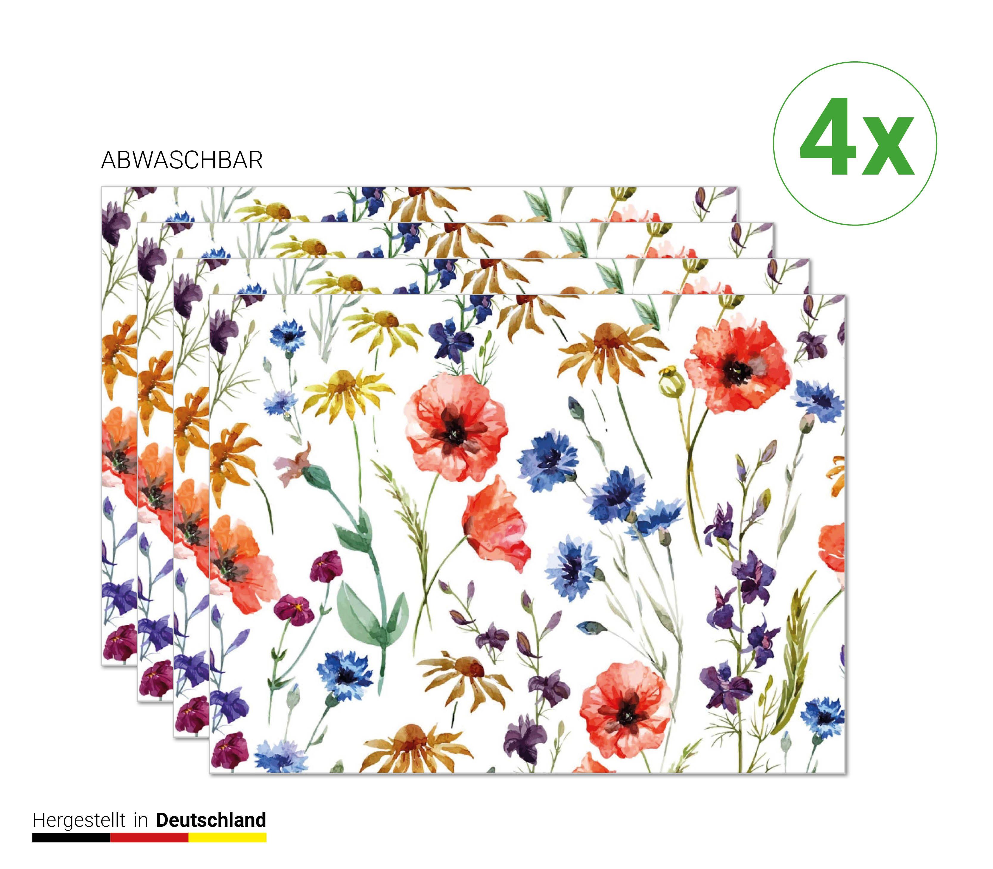 Tischsetmacher Platzset (Platzsets) Tischset, Platzset abwaschbar - Wiesenblumen - 4 Stück aus erstklassigem Vinyl (Kunststoff) 40 x 30 cm