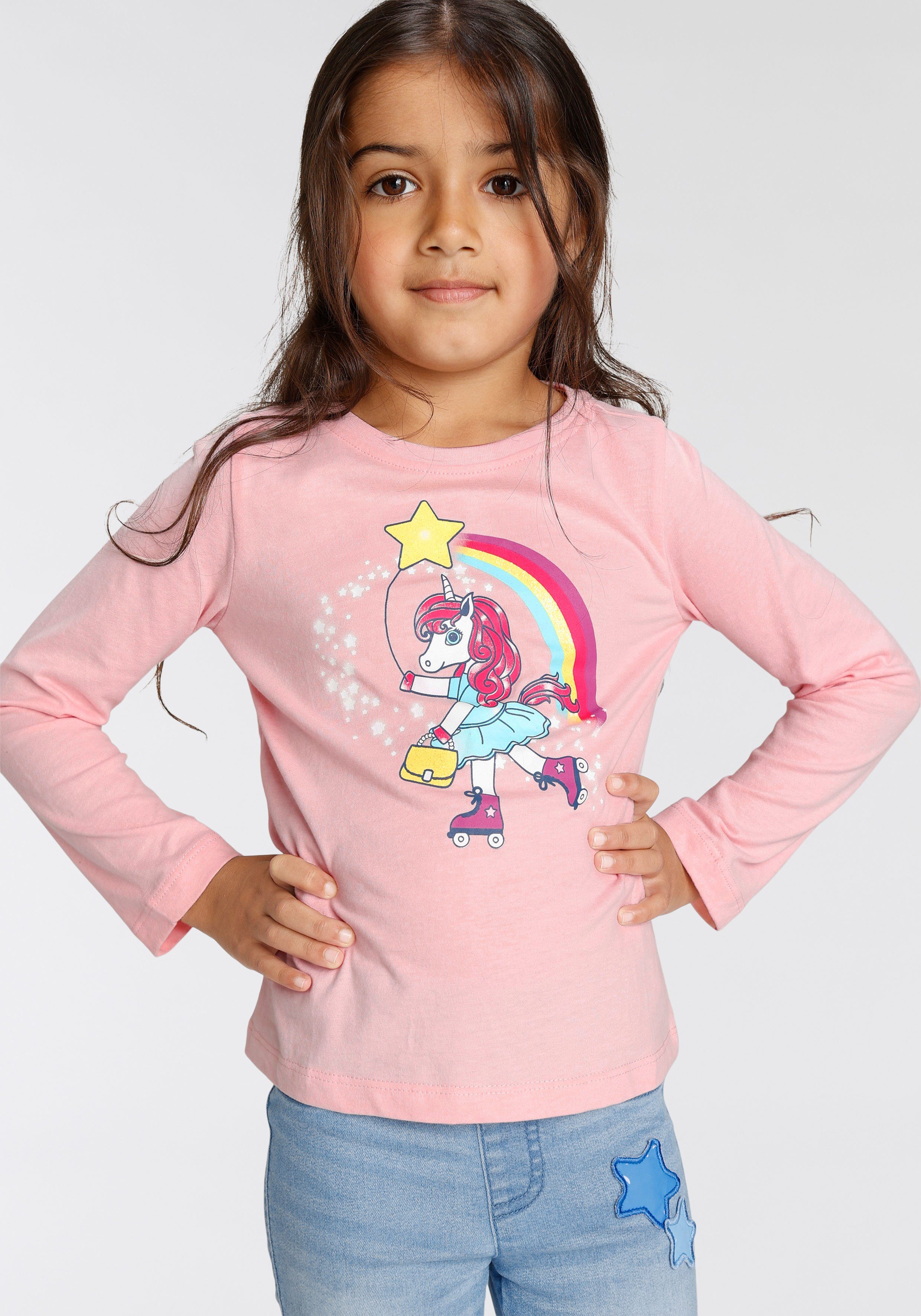 KIDSWORLD Langarmshirt Einhorn Form Basic Rollschuhen auf