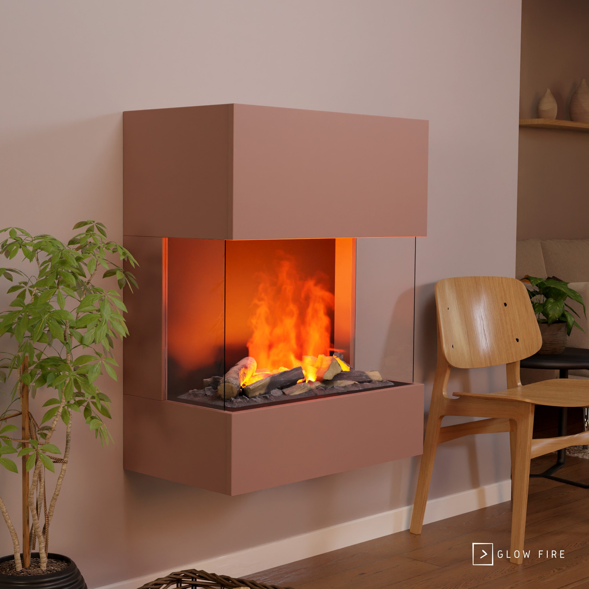 GLOW FIRE Elektrokamin Kästner Wall Multicolor Wasserdampf Kamin, Elektrischer Kamin, Wasserdampfkamin mit 3D Feuer und Knisterfunktion