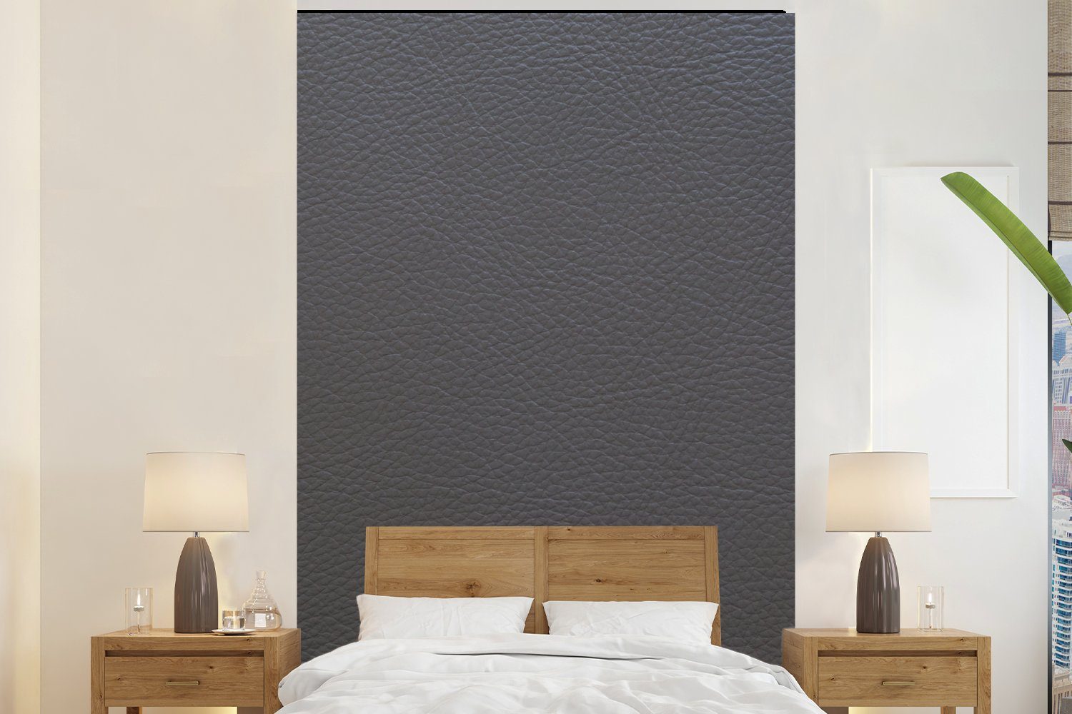 MuchoWow Fototapete Leder - Strukturiert - Leder-Optik - Grau, Matt, bedruckt, Vinyl Tapete für Wohnzimmer oder Schlafzimmer, Wandtapete, 225x350 cm